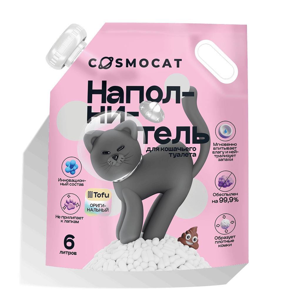 Наполнитель COSMOCAT для кошачьего туалета «Тофу», без аромата, 6 л