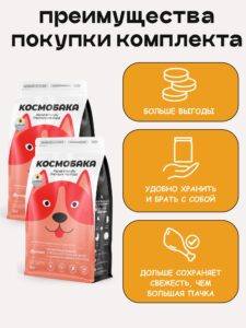 Набор кормов сухих для собак «Космобака» для крупных и средних пород с ягненком 2 кг, 2 пачки