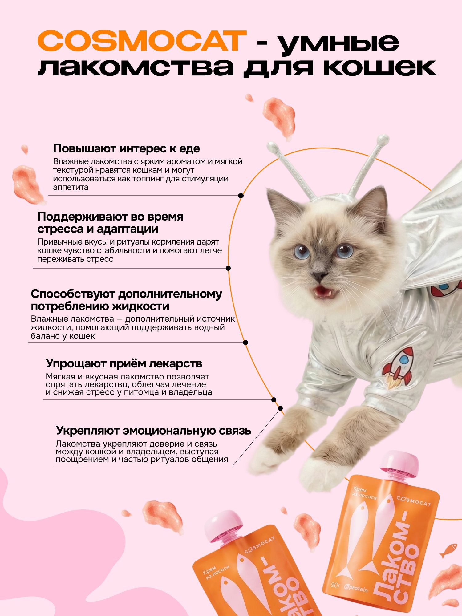 Лакомство для кошек «Cosmocat» Крем из лосося 270г