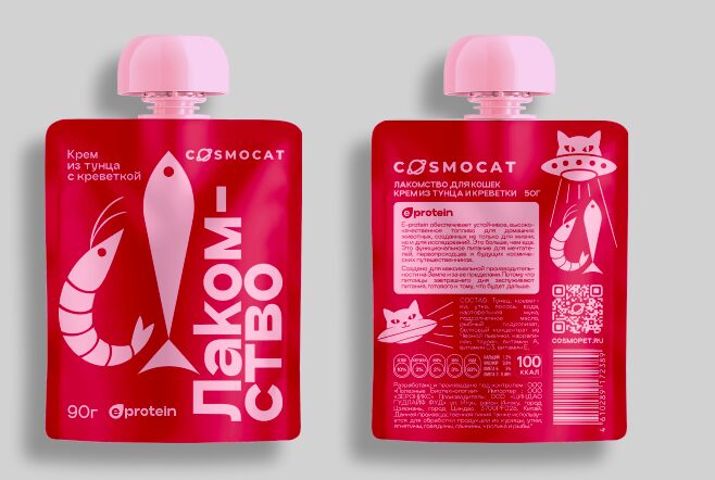 Лакомство для кошек «Cosmocat» Крем из тунца и креветки 90г
