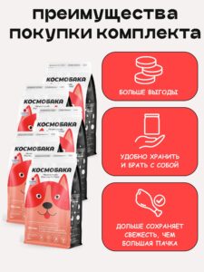 Набор кормов сухих для собак «Космобака» для крупных и средних пород с индейкой 2 кг, 5 пачек