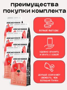 Набор кормов сухих для собак «Космобака» для крупных и средних пород с индейкой 2 кг, 6 пачек