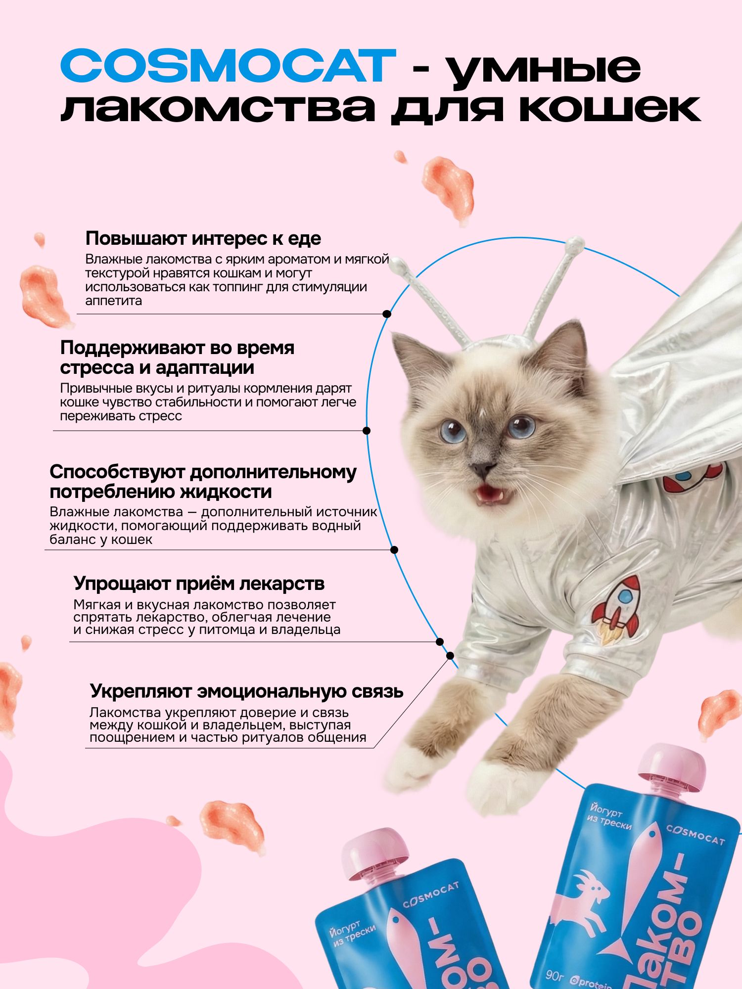 Лакомство для кошек «Cosmocat» Йогурт из трески 270г