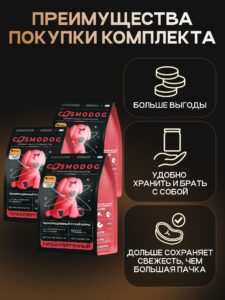 Набор кормов сухих для собак «Cosmodog» для крупных и средних пород с говядиной 2 кг, 3 пачки