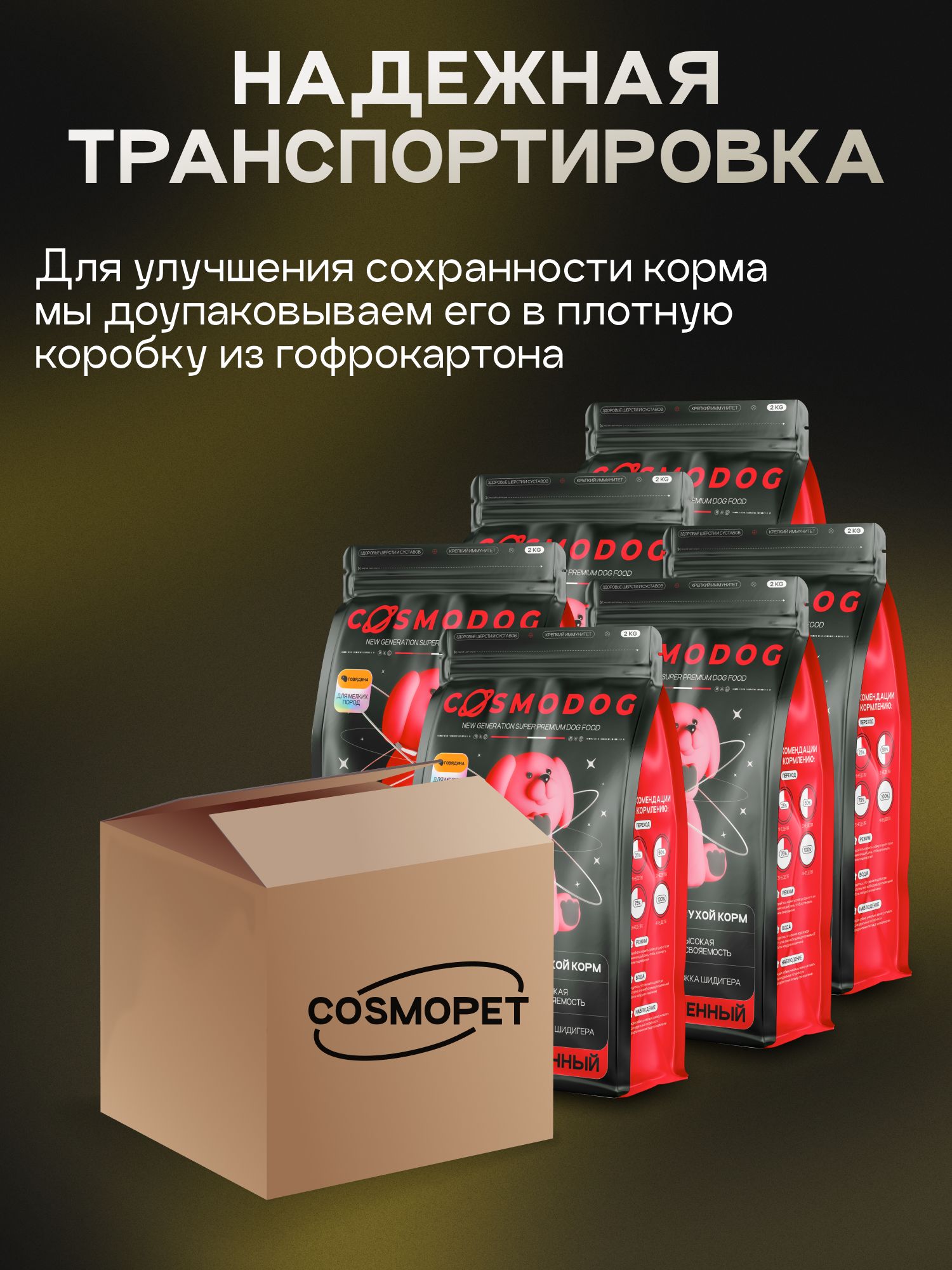 Набор кормов сухих для собак «Cosmodog» для мелких пород с говядиной 2 кг, 6 пачек