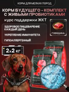 Набор кормов сухих для собак «Cosmodog» для мелких пород с говядиной с пробиотиком 2 кг, 2 пачки