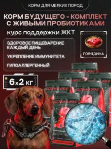 Набор кормов сухих для собак «Cosmodog» для мелких пород с говядиной с пробиотиком 2 кг, 6 пачек