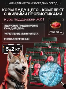 Набор кормов сухих для собак «Cosmodog» для крупных и средних пород с говядиной с пробиотиком 2 кг,