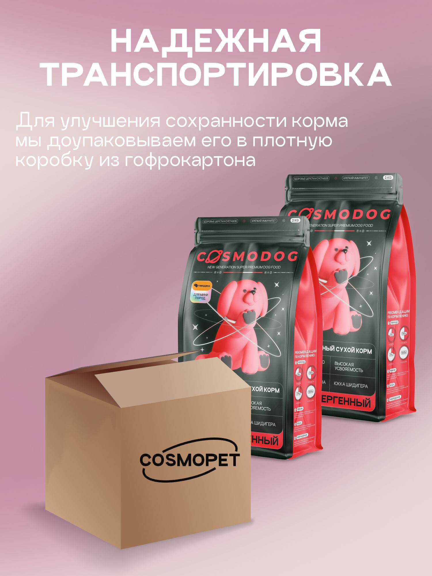 Набор кормов сухих для собак «Cosmodog» для мини пород с говядиной 2 кг, 2 пачки