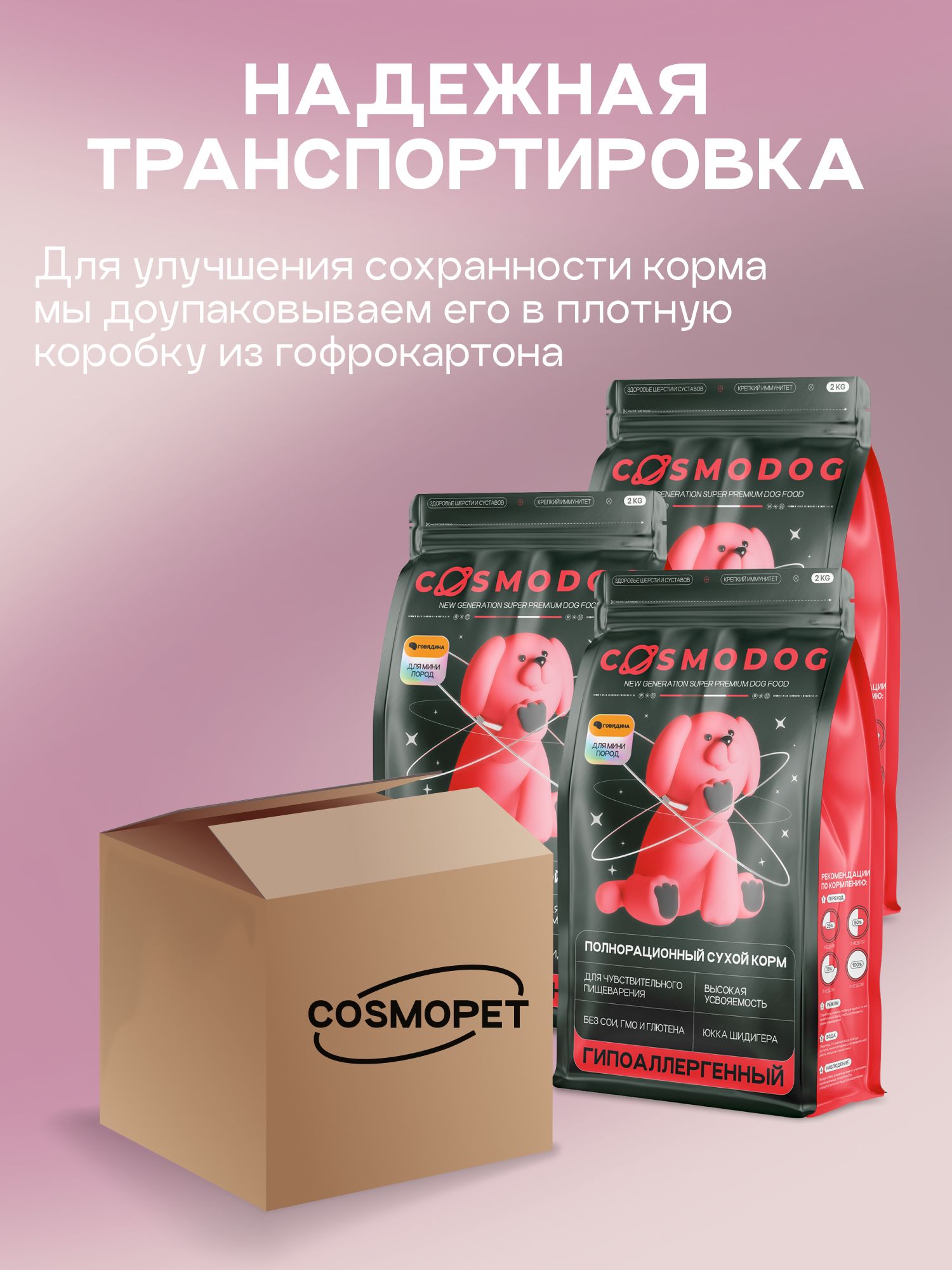 Набор кормов сухих для собак «Cosmodog» для мини пород с говядиной 2 кг, 3 пачки
