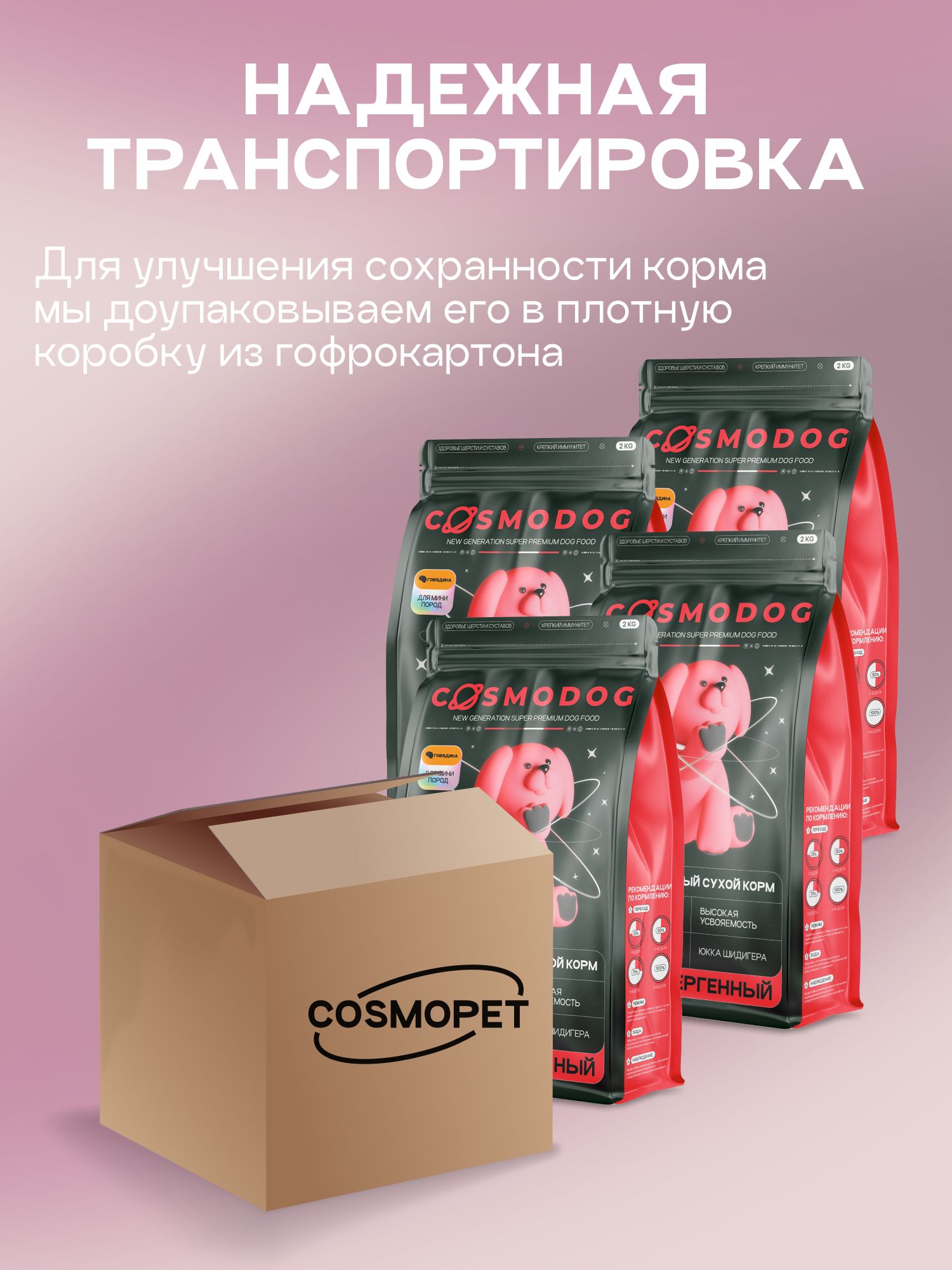 Набор кормов сухих для собак «Cosmodog» для мини пород с говядиной 2 кг, 4 пачки