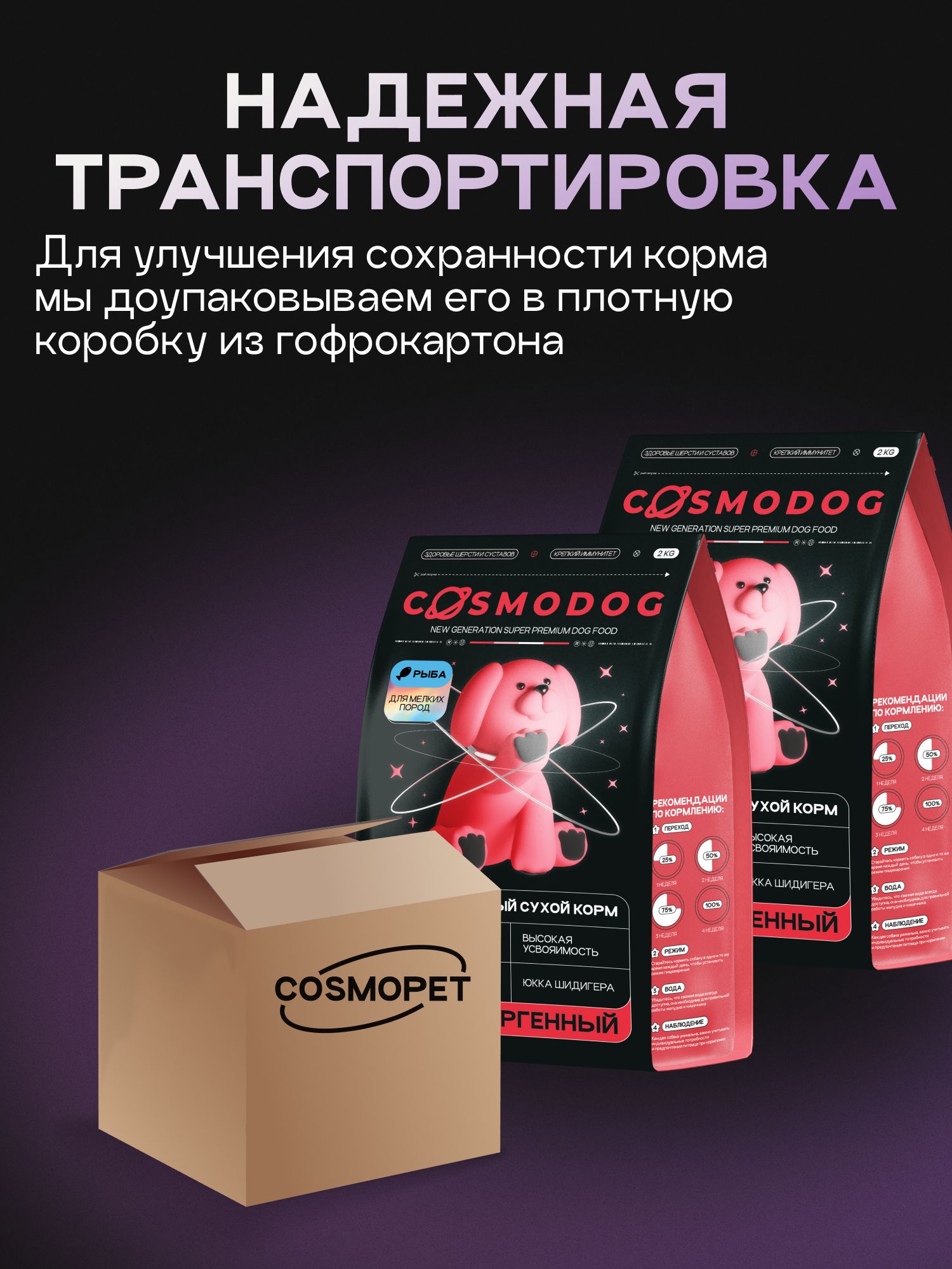 Набор кормов сухих для собак «Cosmodog» для мелких пород с рыбой 2 кг, 2 пачки