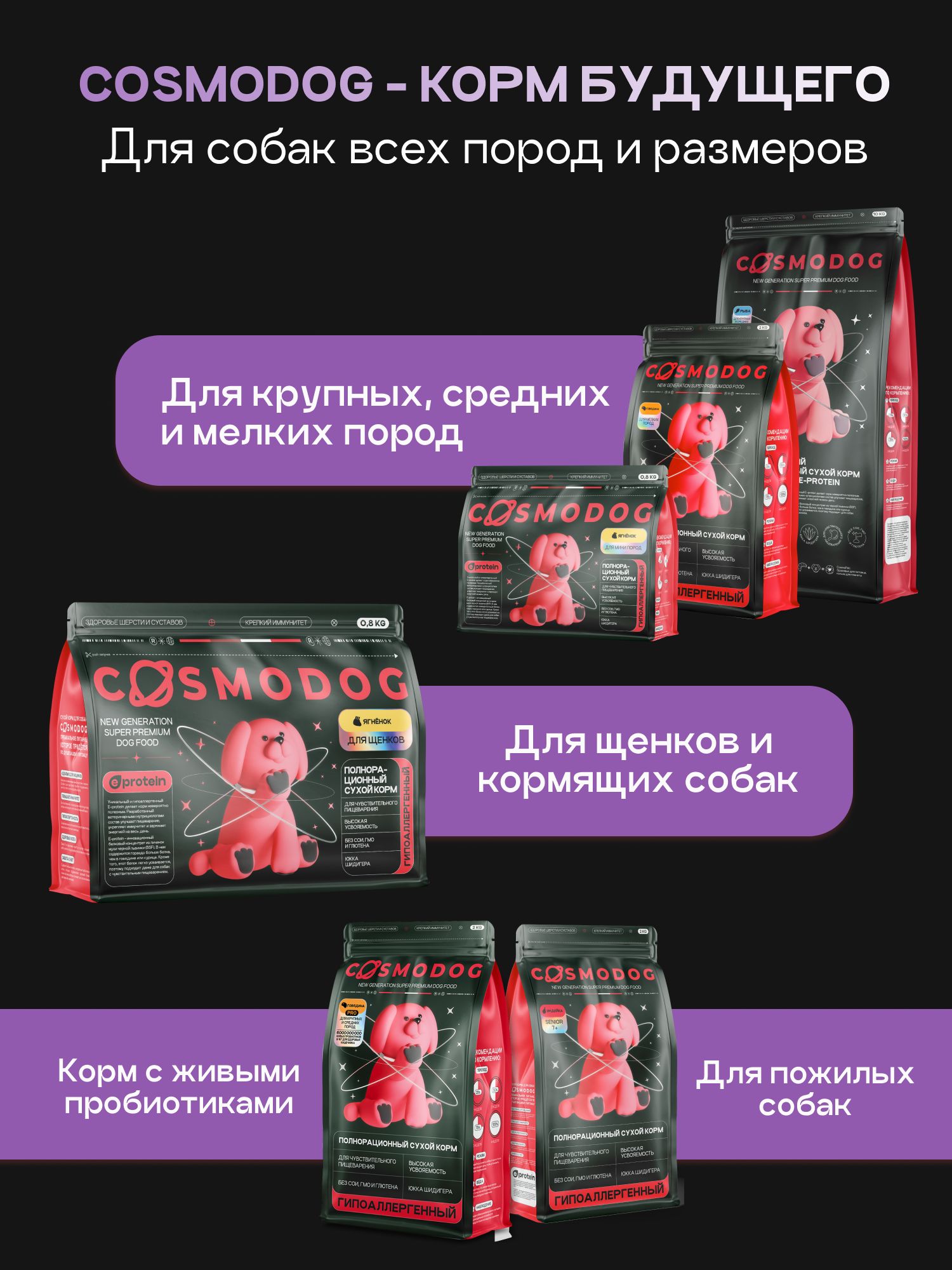 Набор кормов сухих для собак «Cosmodog» для мелких пород с рыбой 2 кг, 2 пачки
