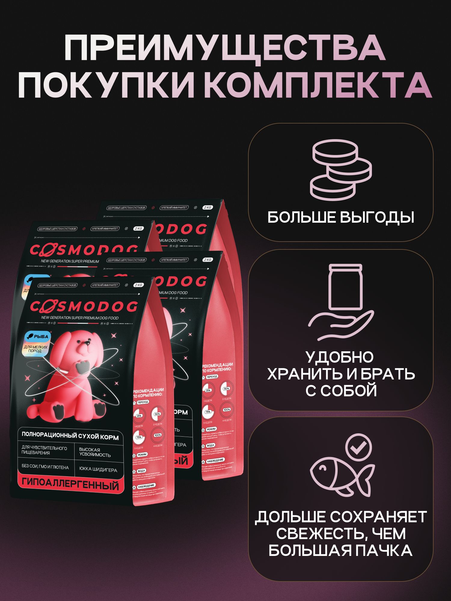 Набор кормов сухих для собак «Cosmodog» для мелких пород с рыбой 2 кг, 4 пачки