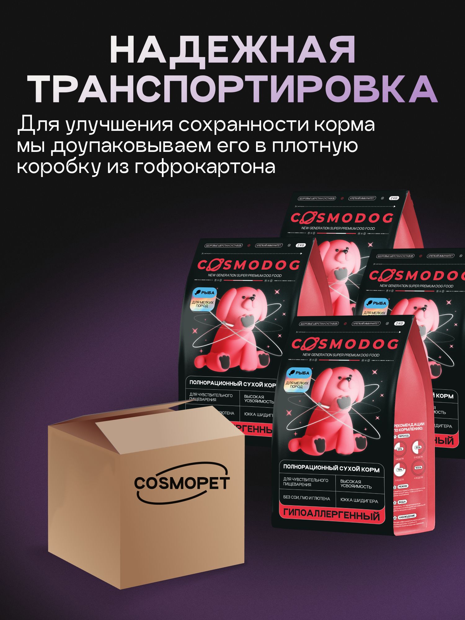 Набор кормов сухих для собак «Cosmodog» для мелких пород с рыбой 2 кг, 4 пачки