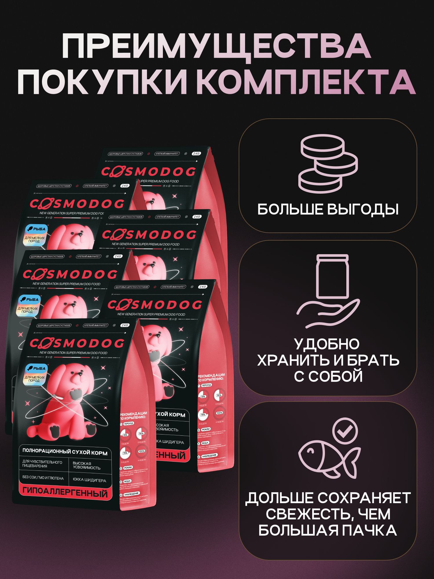 Набор кормов сухих для собак «Cosmodog» для мелких пород с рыбой 2 кг, 6 пачек
