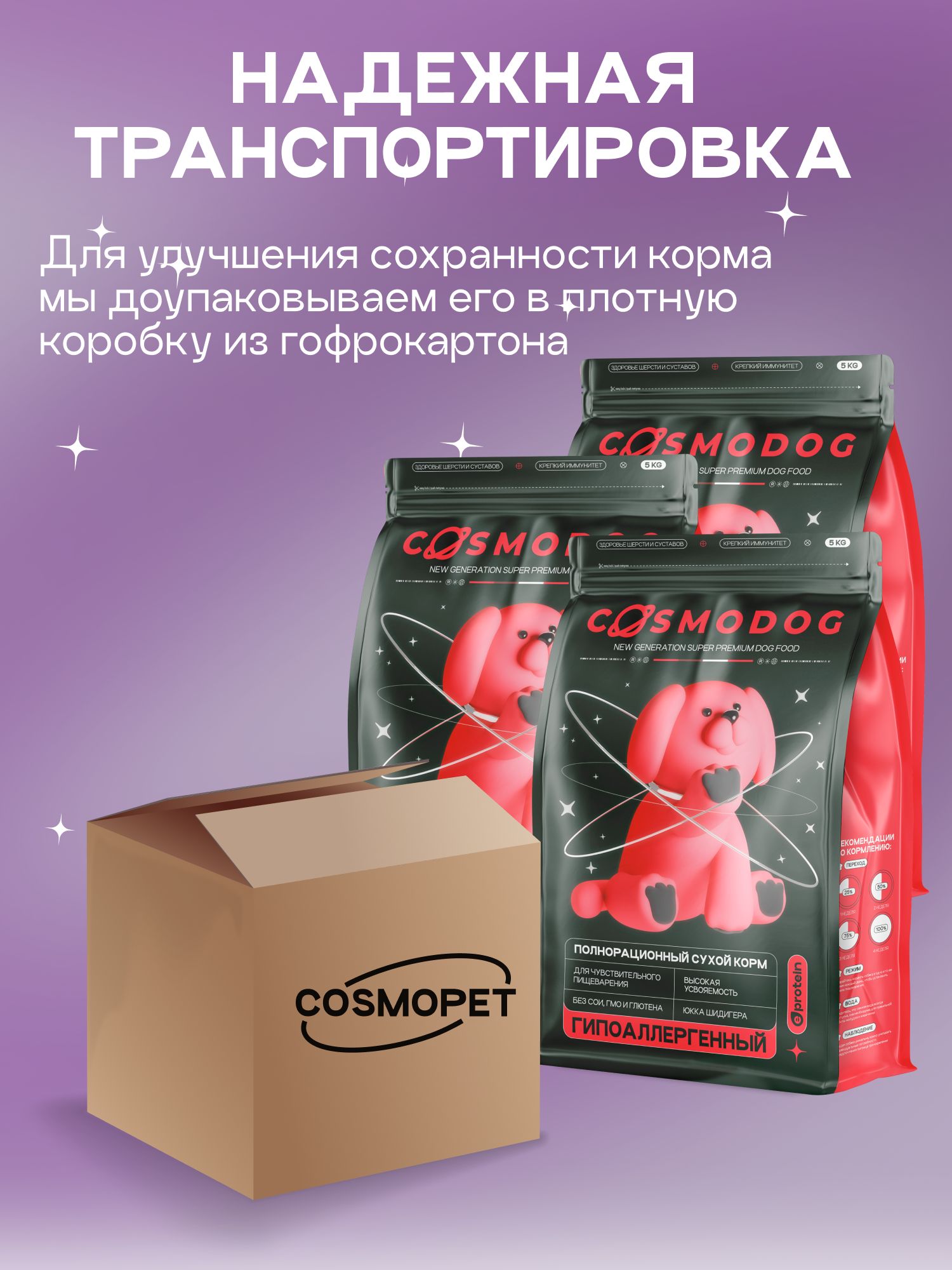 Набор кормов сухих для собак «Cosmodog» для мини пород с рыбой 2 кг, 3 пачки