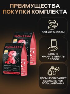 Набор кормов сухих для собак «Cosmodog» для крупных и средних пород с ягненком 2 кг, 2 пачки