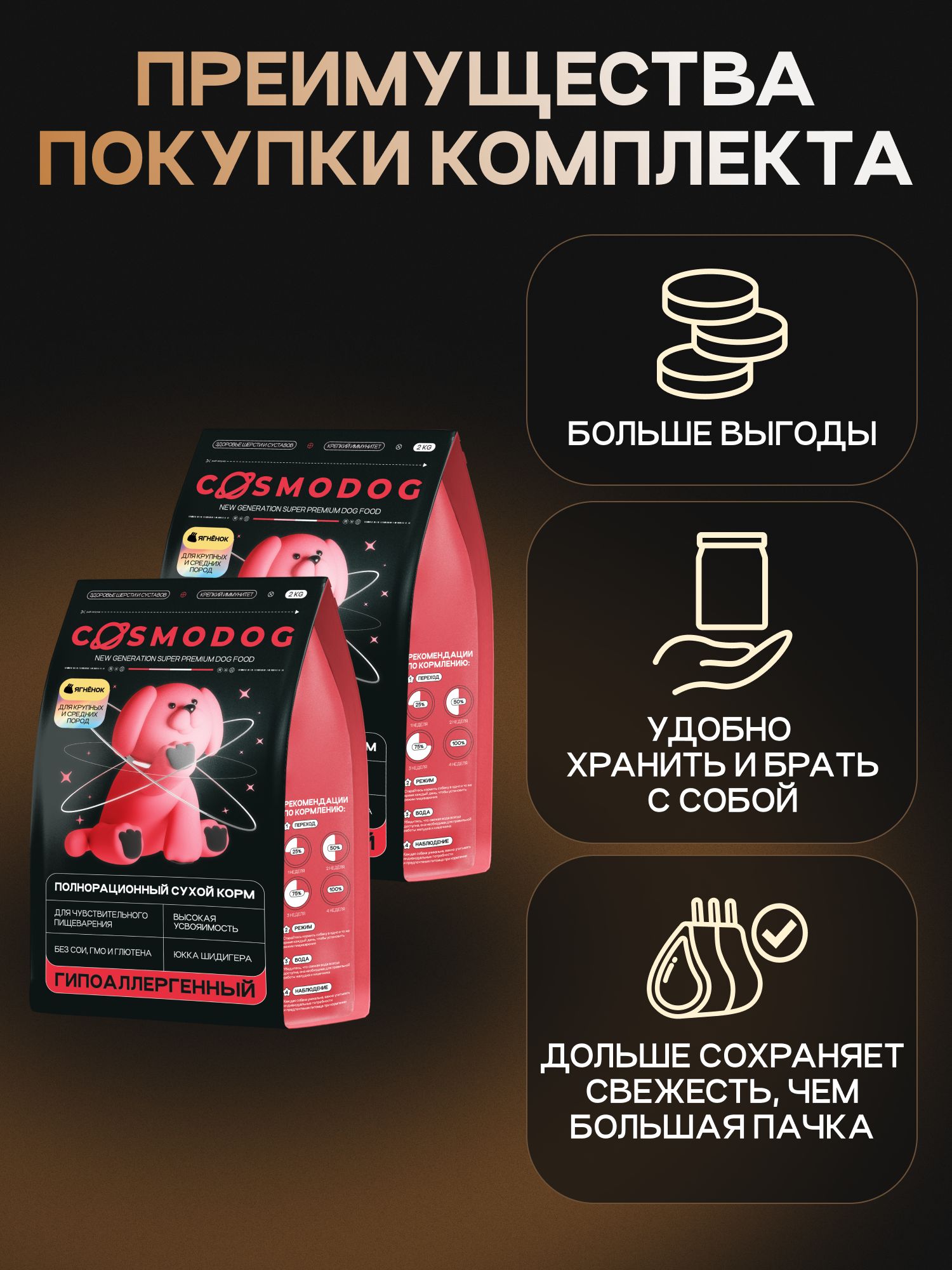 Набор кормов сухих для собак «Cosmodog» для крупных и средних пород с ягненком 2 кг, 2 пачки