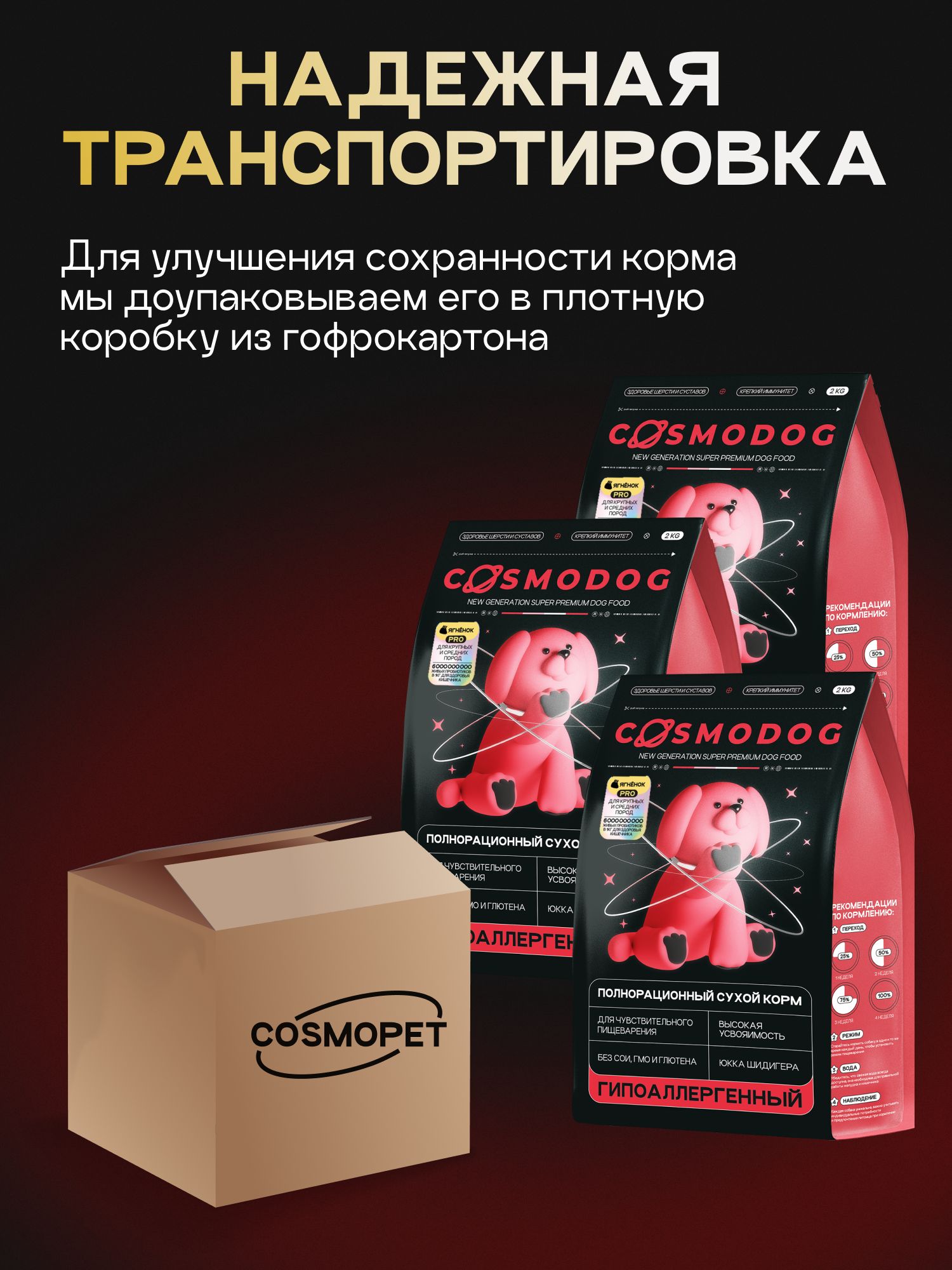 Набор кормов сухих для собак «Cosmodog» для крупных и средних пород с ягненком с пробиотиком 2 кг, 3