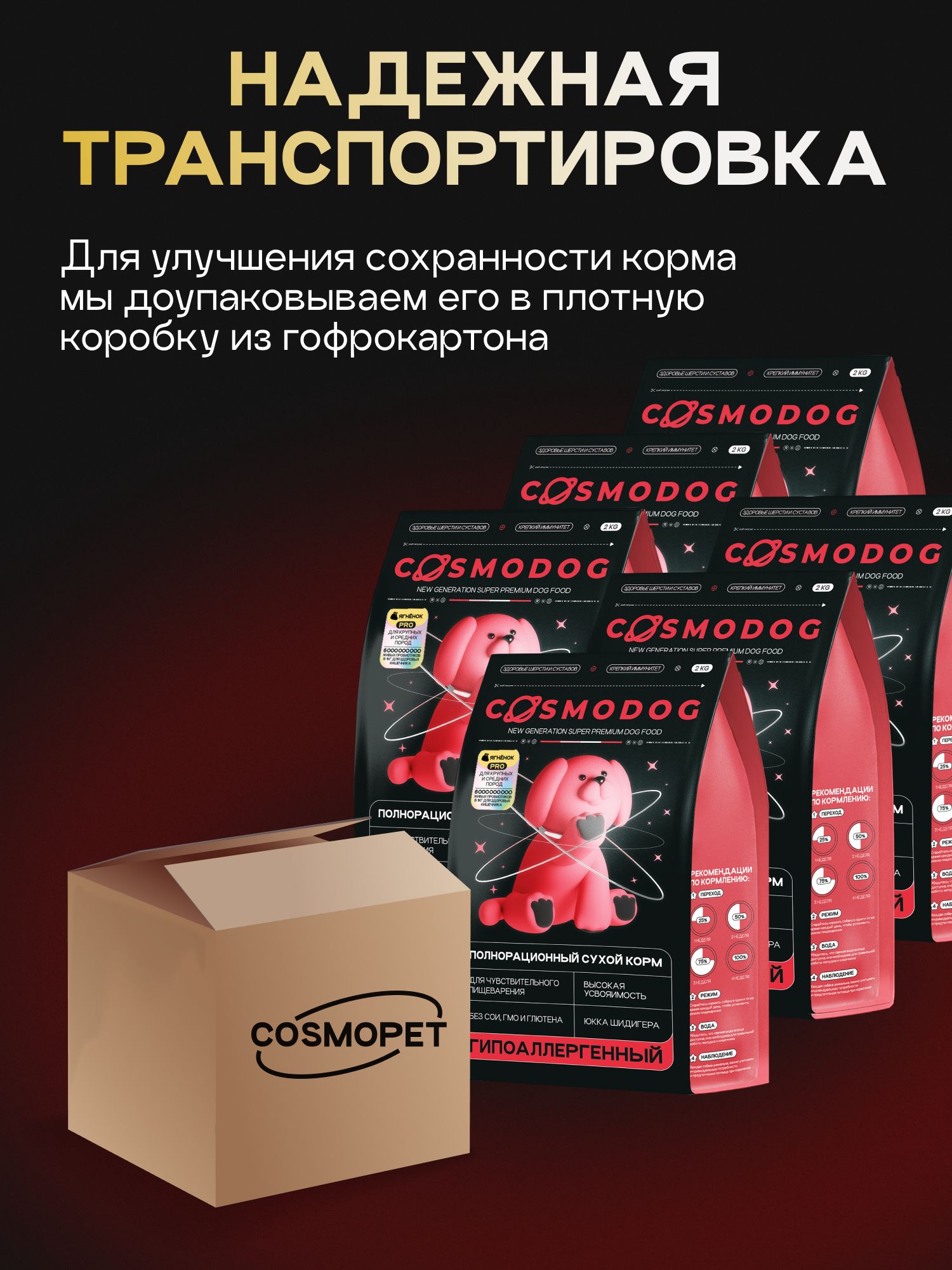 Набор кормов сухих для собак «Cosmodog» для крупных и средних пород с ягненком с пробиотиком 2 кг, 6