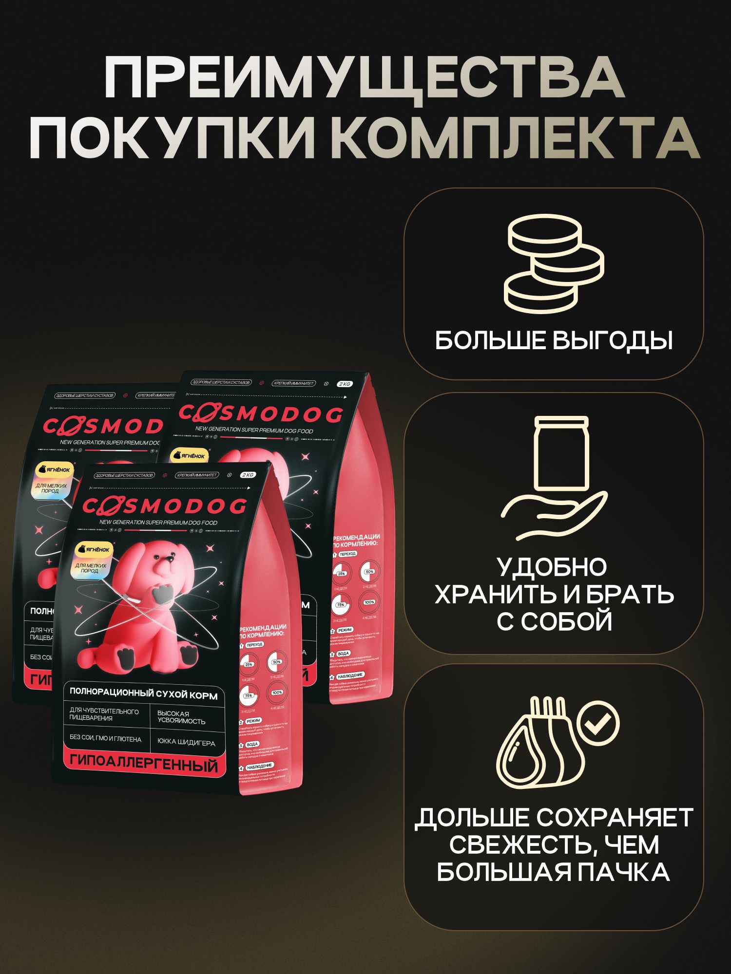 Набор кормов сухих для собак «Cosmodog» для мелких пород с ягненком 2 кг, 3 пачки