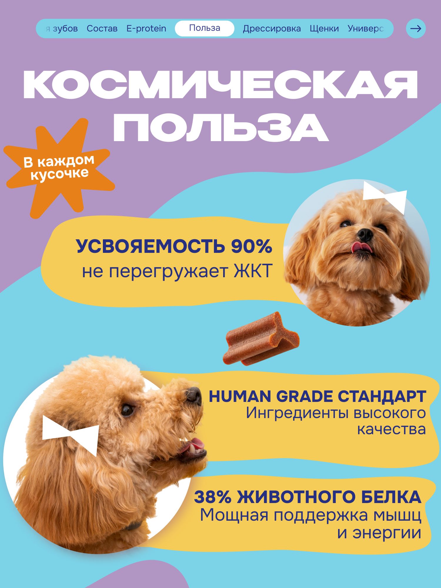 Лакомство для собак «Cosmodog» Говяжья зубная палочка 250г