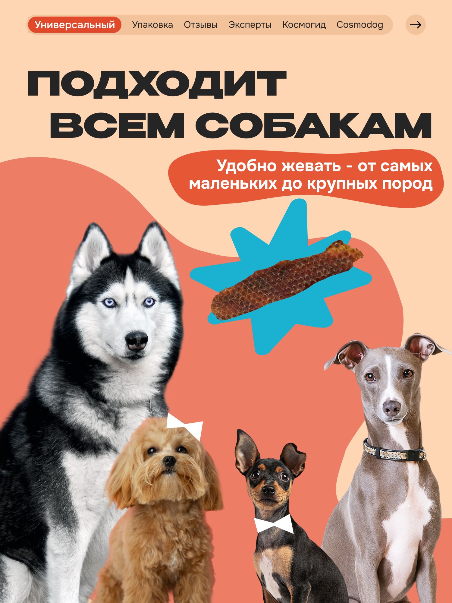 Лакомство для собак «Cosmodog» Джерки из утки 250г