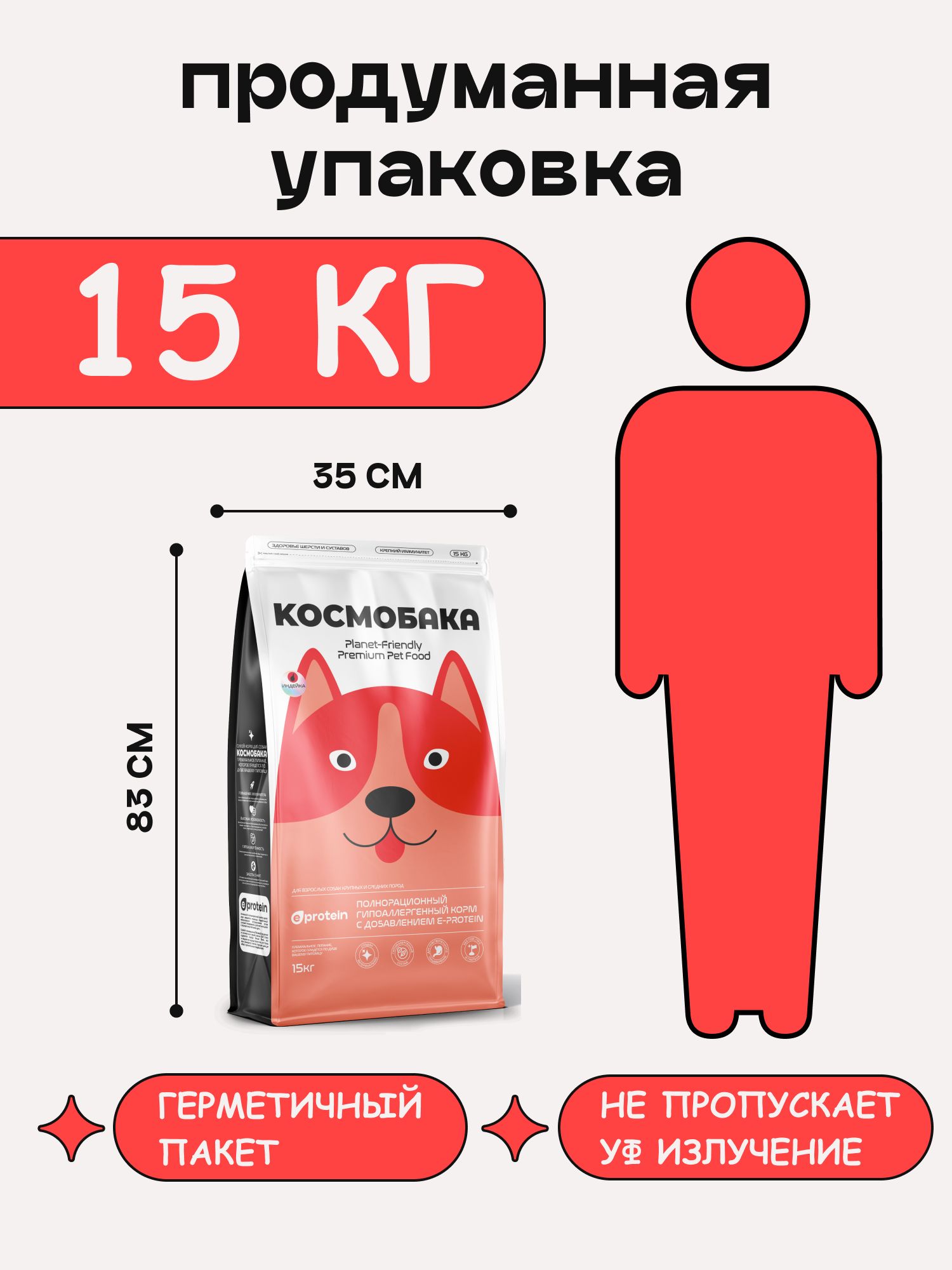Корм сухой для собак «Космобака» для крупных и средних пород с индейкой 15 кг
