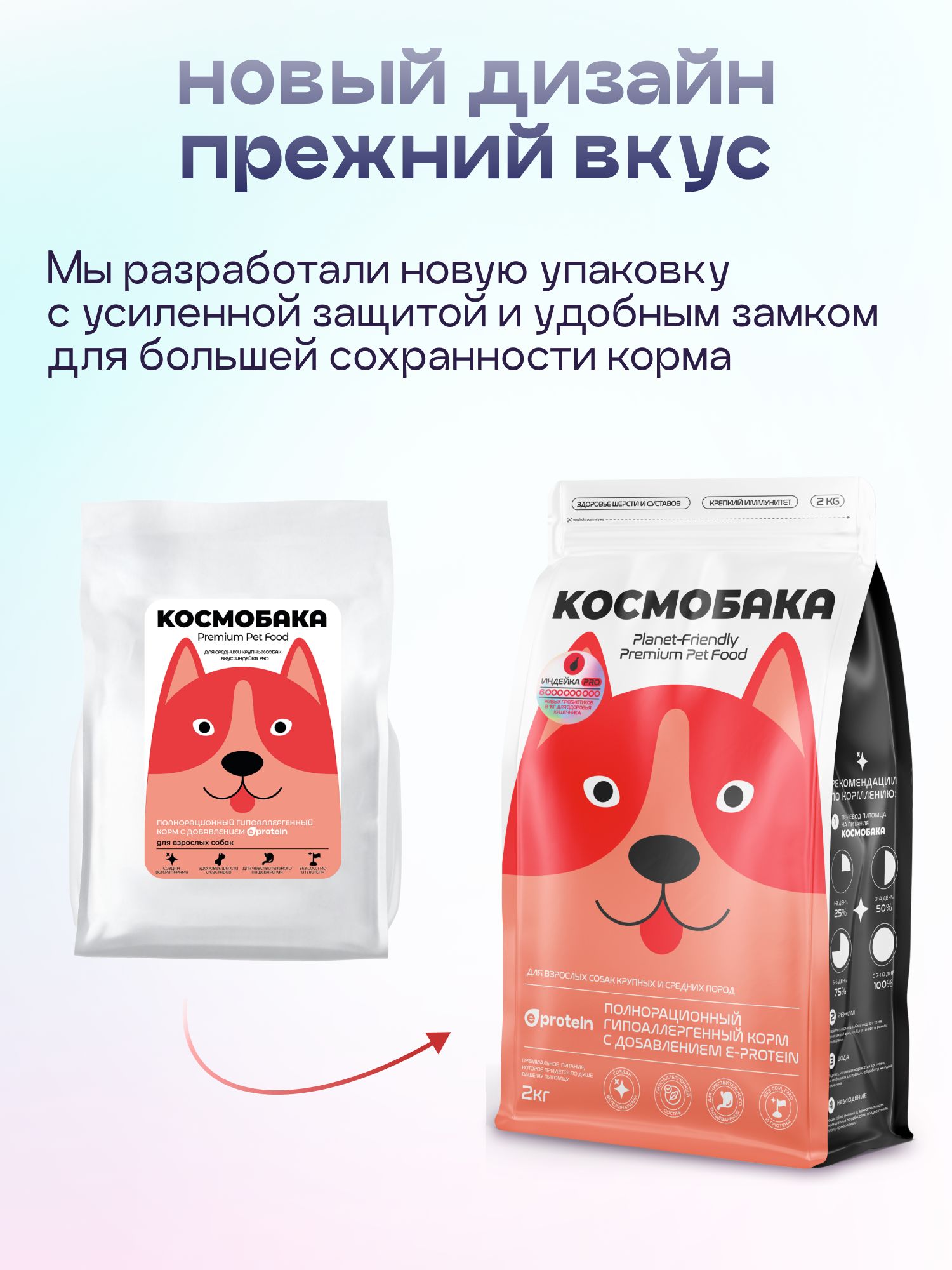 Корм сухой для собак «Космобака» для крупных и средних пород с индейкой с пробиотиком 2 кг
