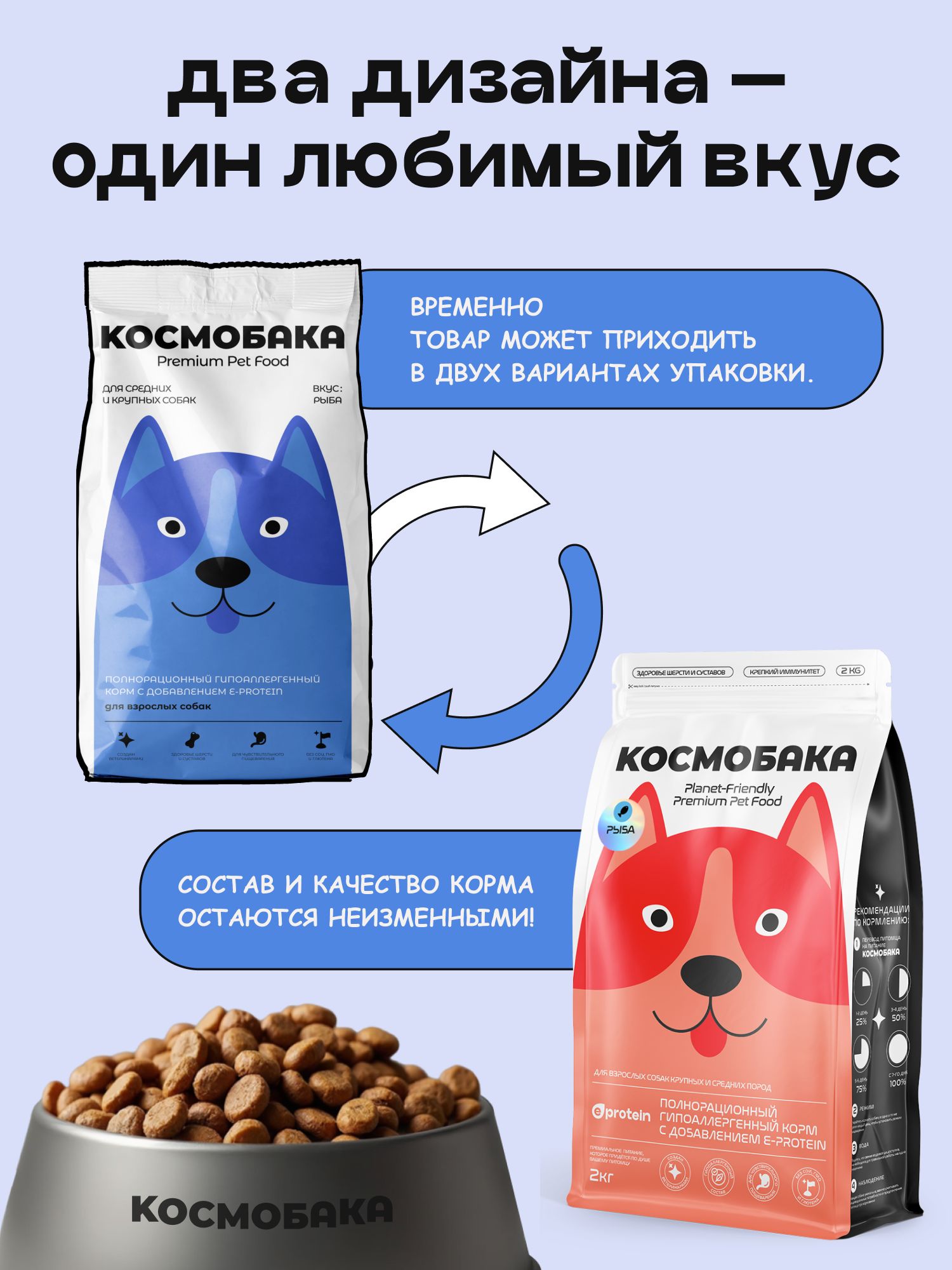 Корм сухой для собак «Космобака» для крупных и средних пород с рыбой 2 кг