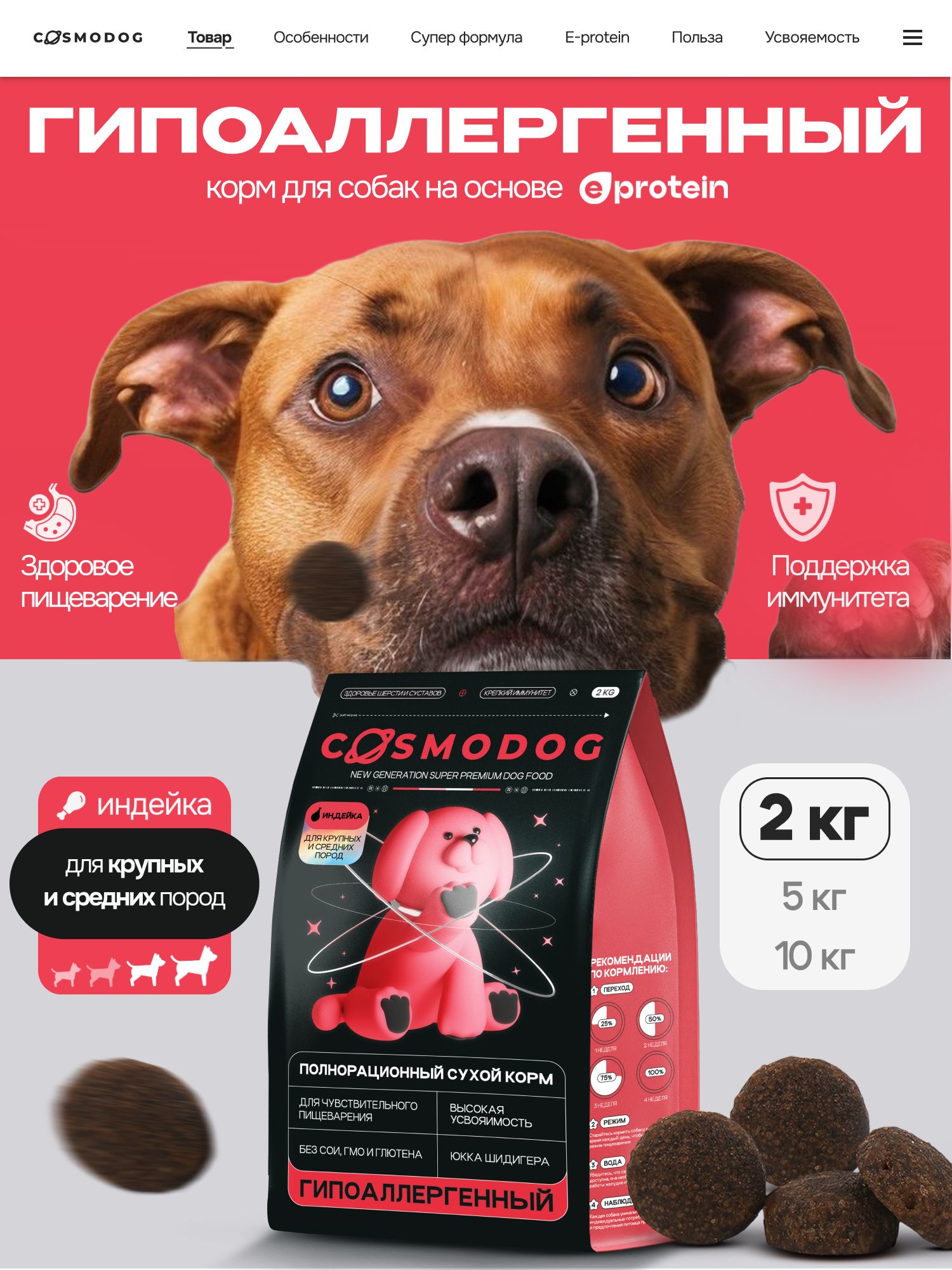 Корм сухой для собак «Cosmodog» для крупных и средних пород с индейкой 2 кг