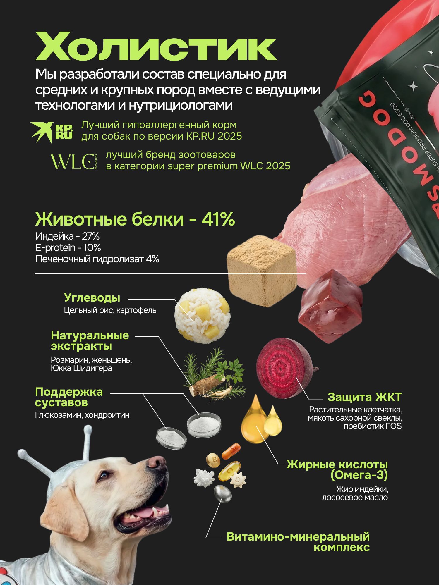 Корм сухой для собак «Cosmodog» для крупных и средних пород с индейкой 10 кг