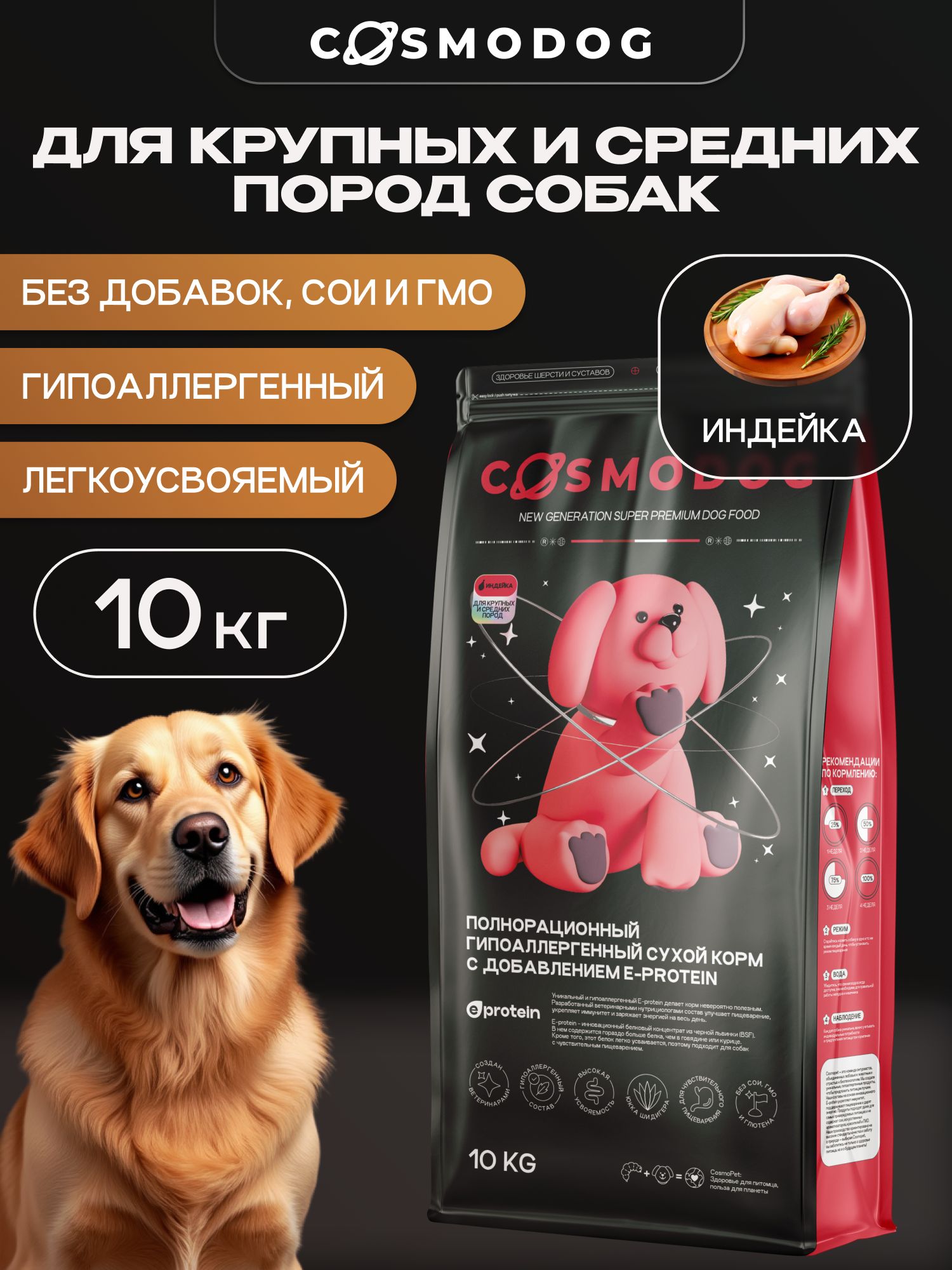Корм сухой для собак «Cosmodog» для крупных и средних пород с индейкой 10 кг
