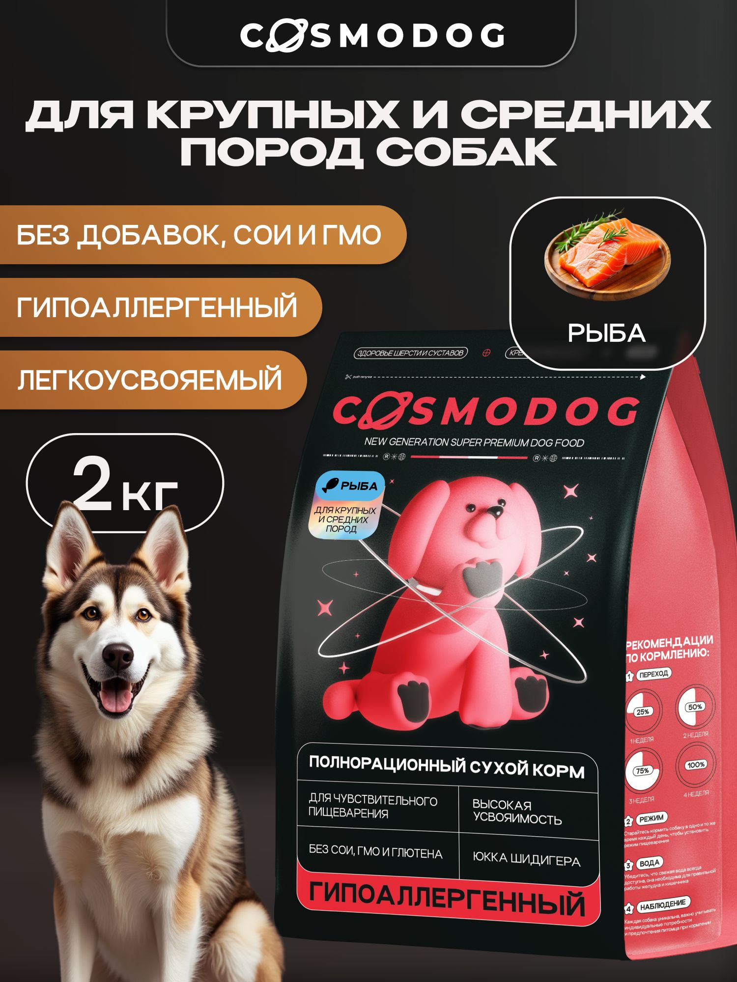 Корм сухой для собак «Cosmodog» для крупных и средних пород с рыбой 2 кг