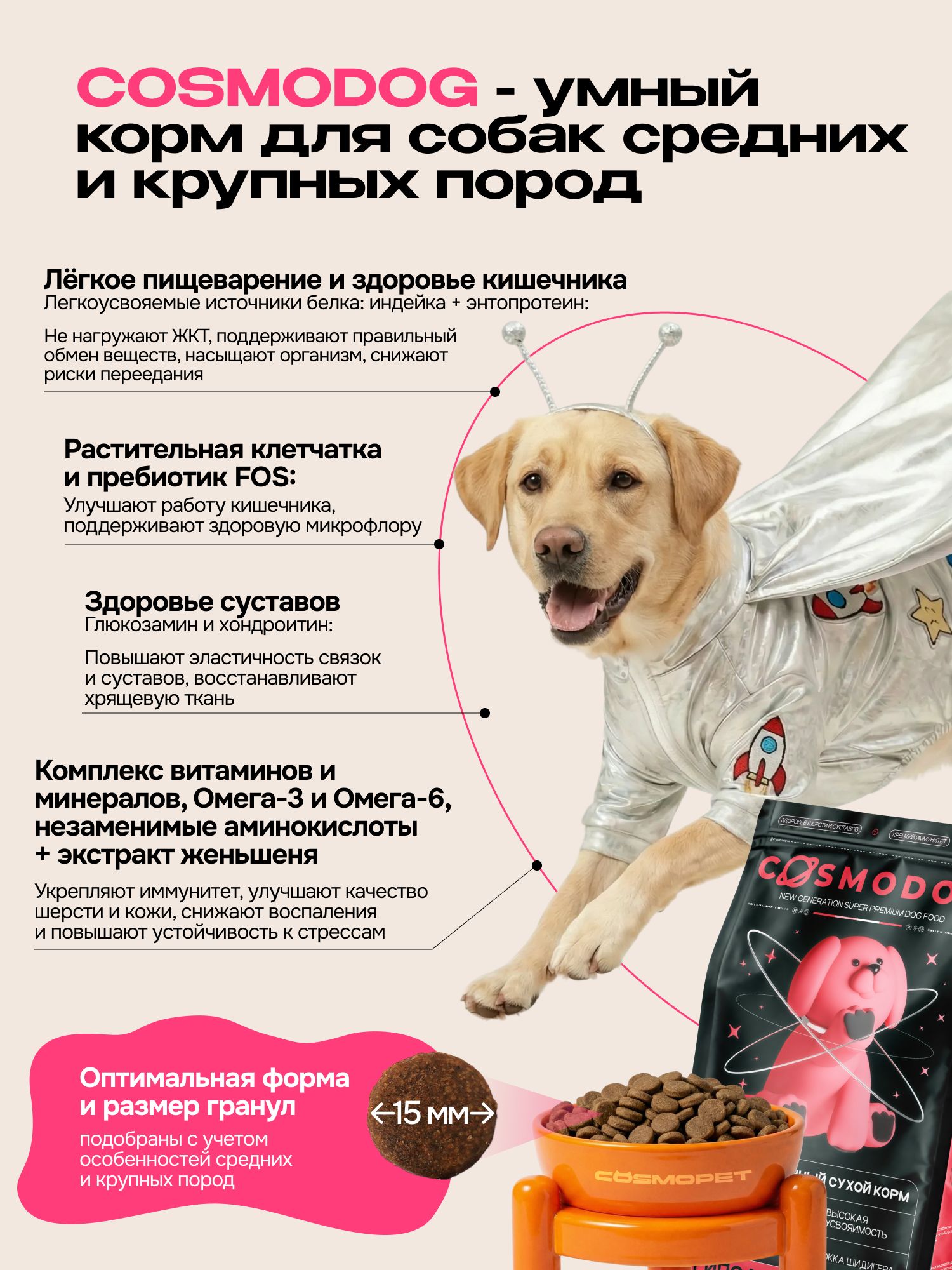 Корм сухой для собак «Cosmodog» для крупных и средних пород с рыбой 10 кг