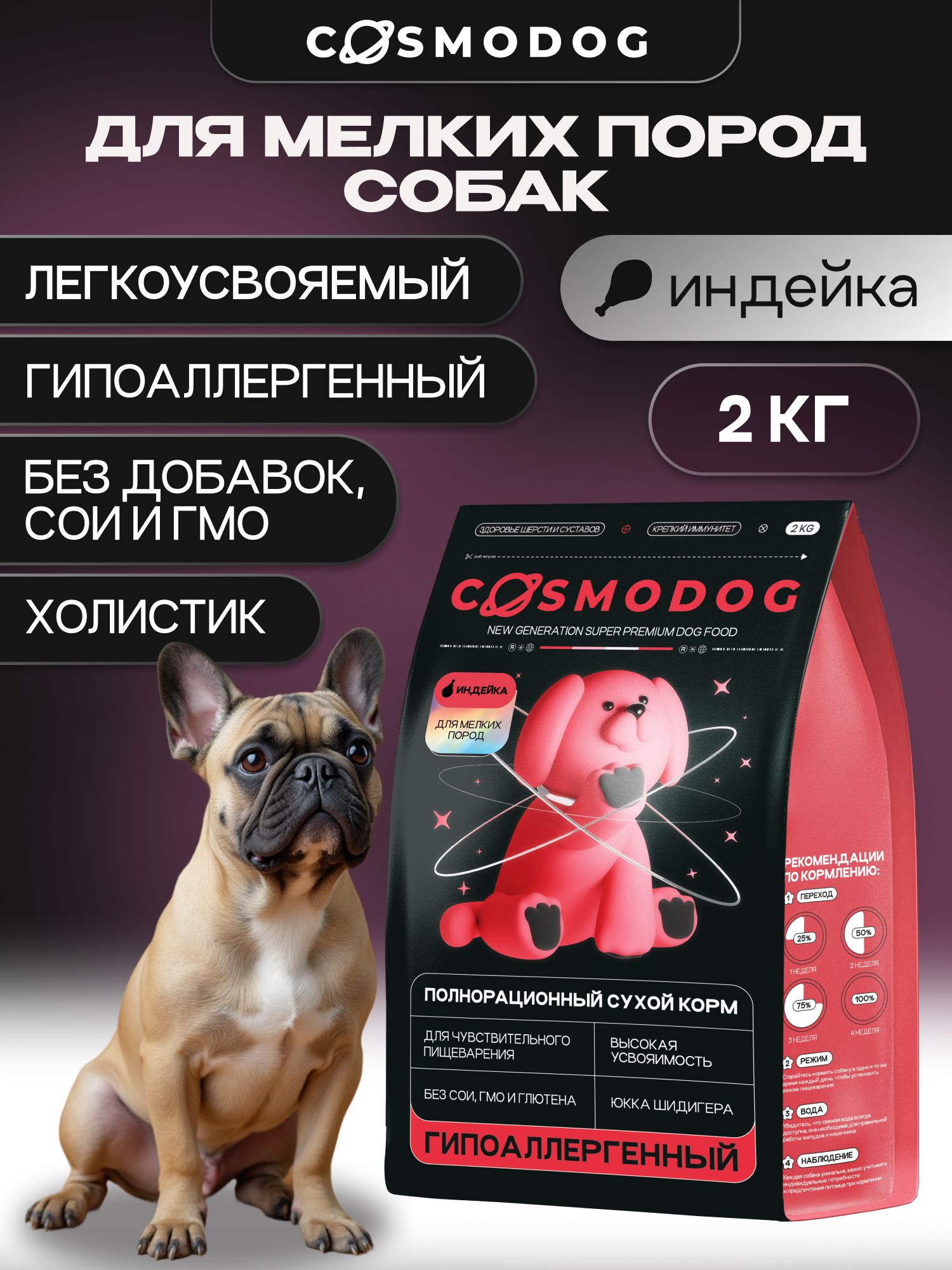 Корм сухой для собак «Cosmodog» для мелких пород с индейкой 2 кг