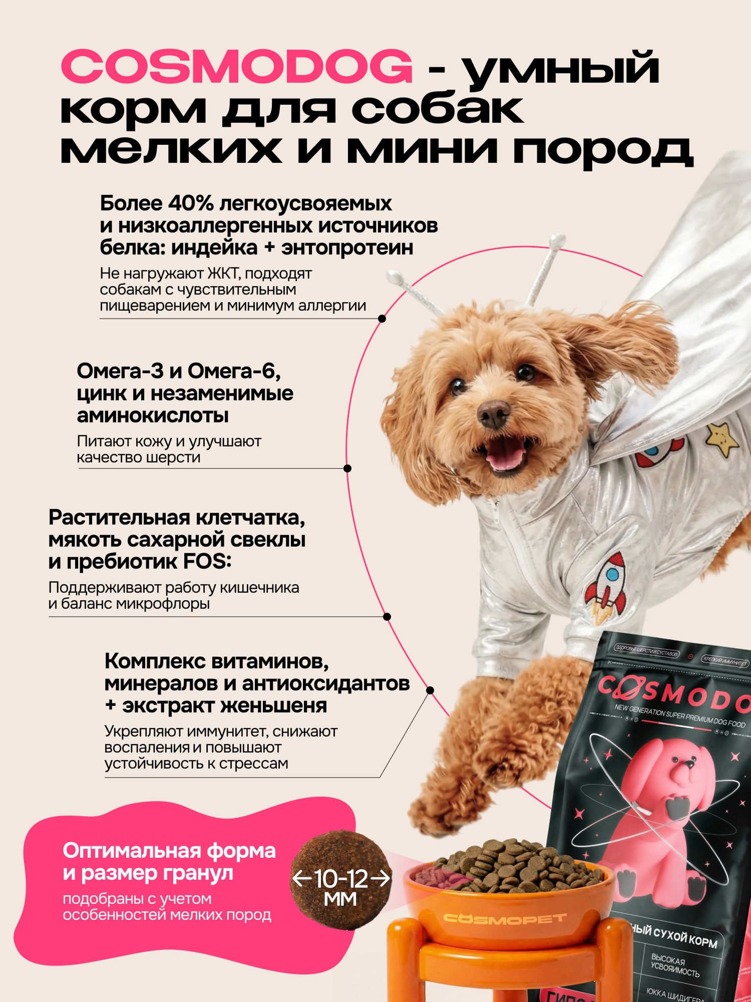 Корм сухой для собак «Cosmodog» для мелких пород с говядиной 2 кг
