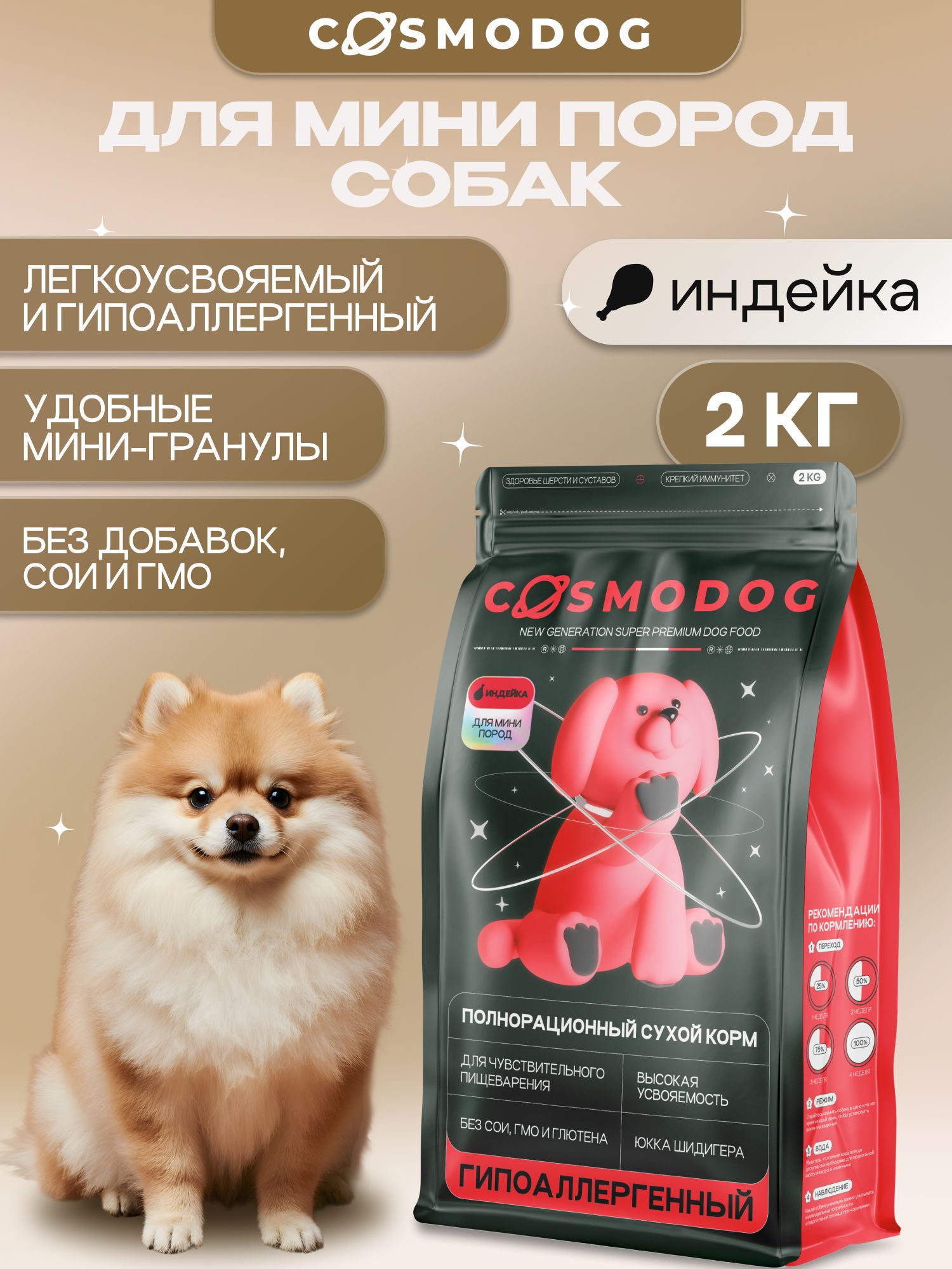 Корм сухой для собак «Cosmodog» для мини пород с индейкой 2 кг