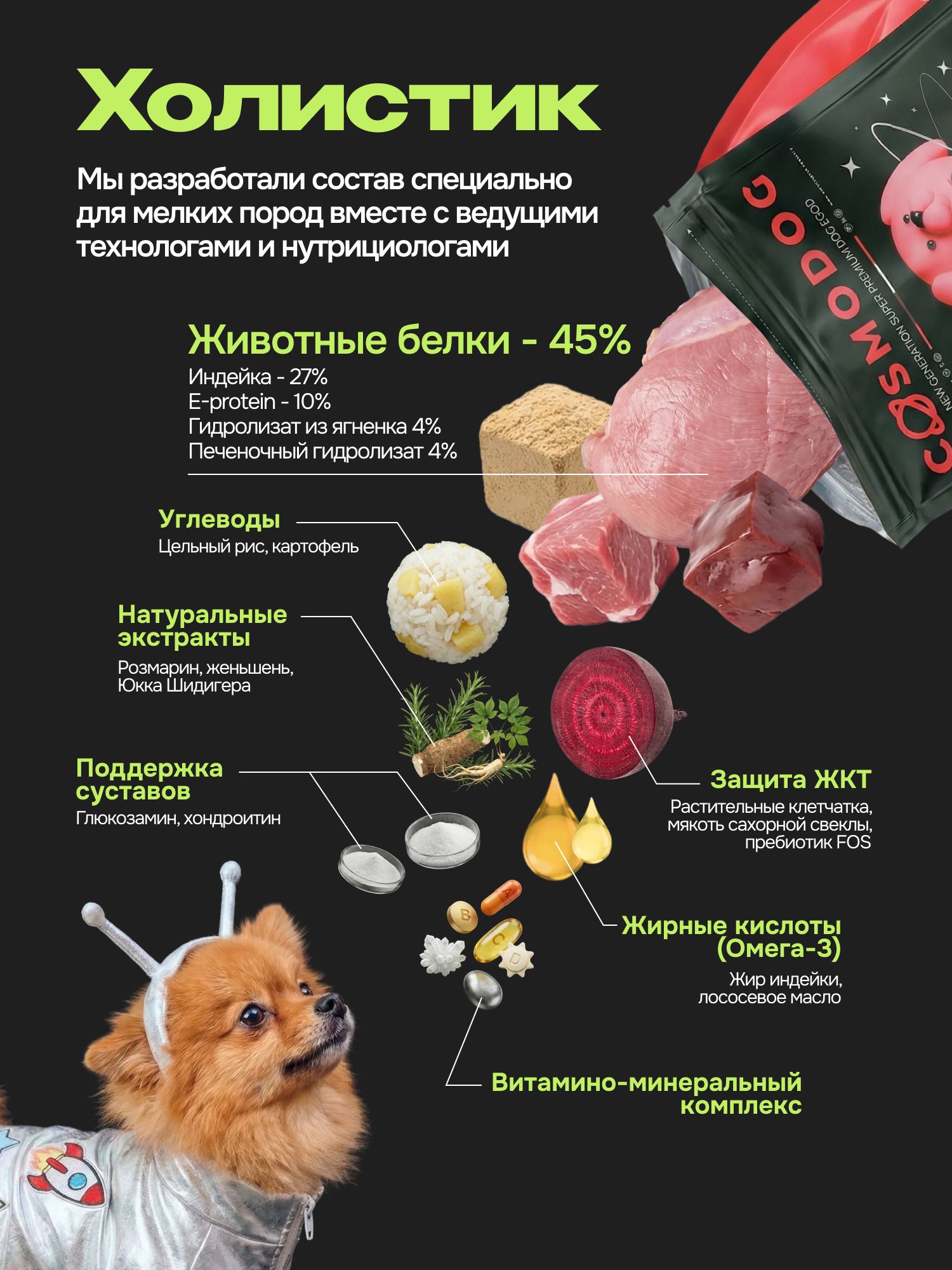 Корм сухой для собак «Cosmodog» для мини пород с ягненком 0.8 кг