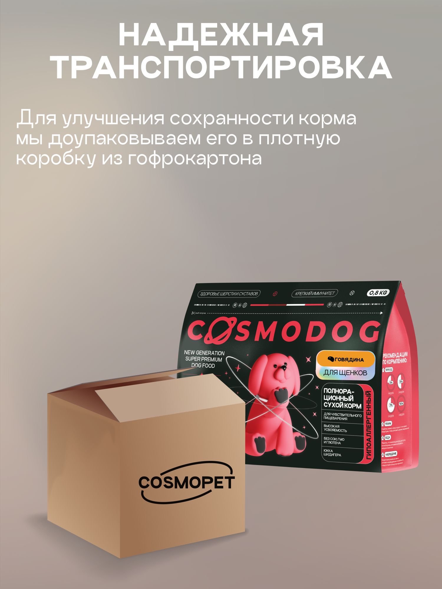 Корм сухой для собак «Cosmodog» для щенков с говядиной 0.8 кг