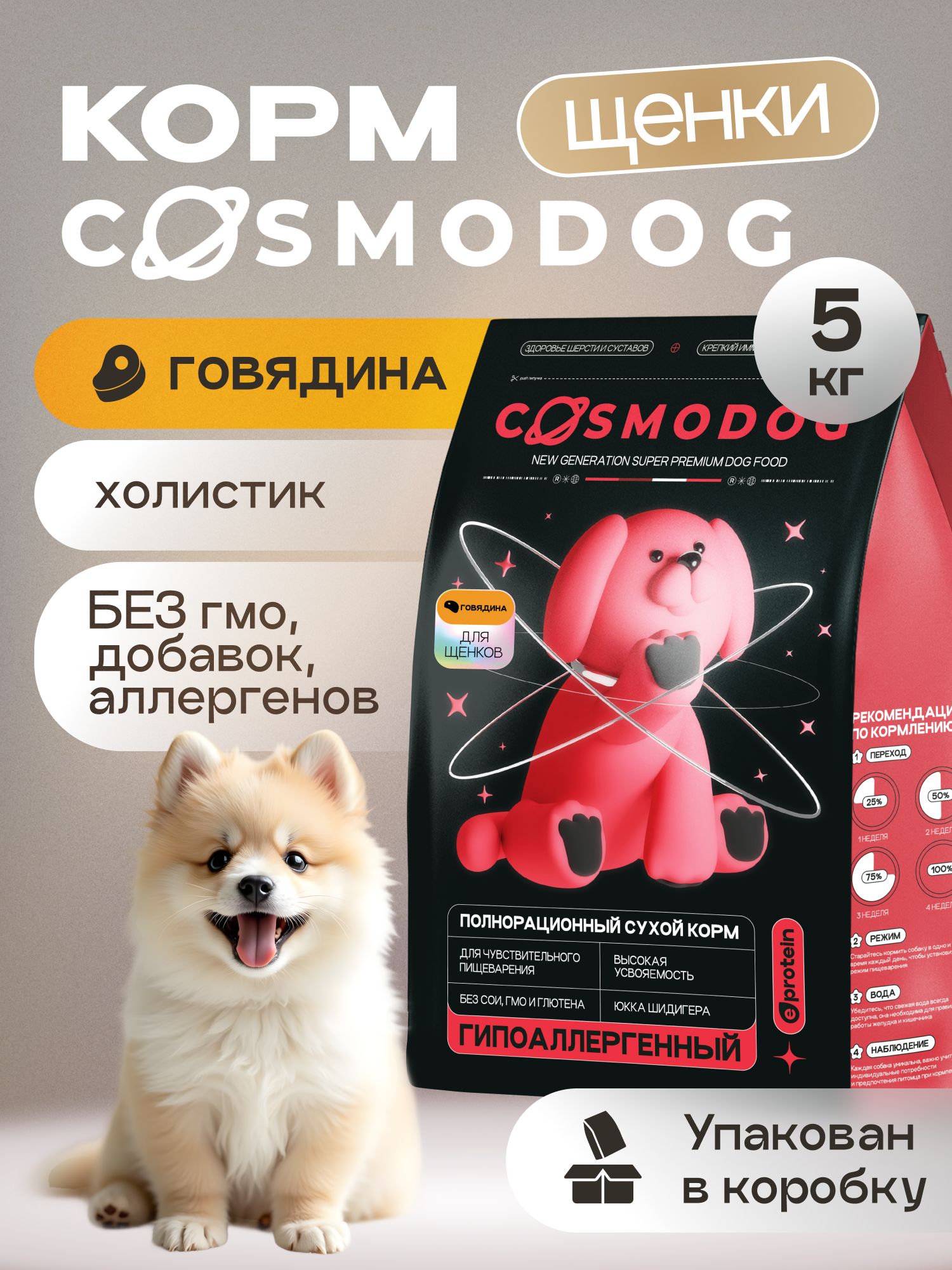 Корм сухой для собак «Cosmodog» для щенков с говядиной 5 кг
