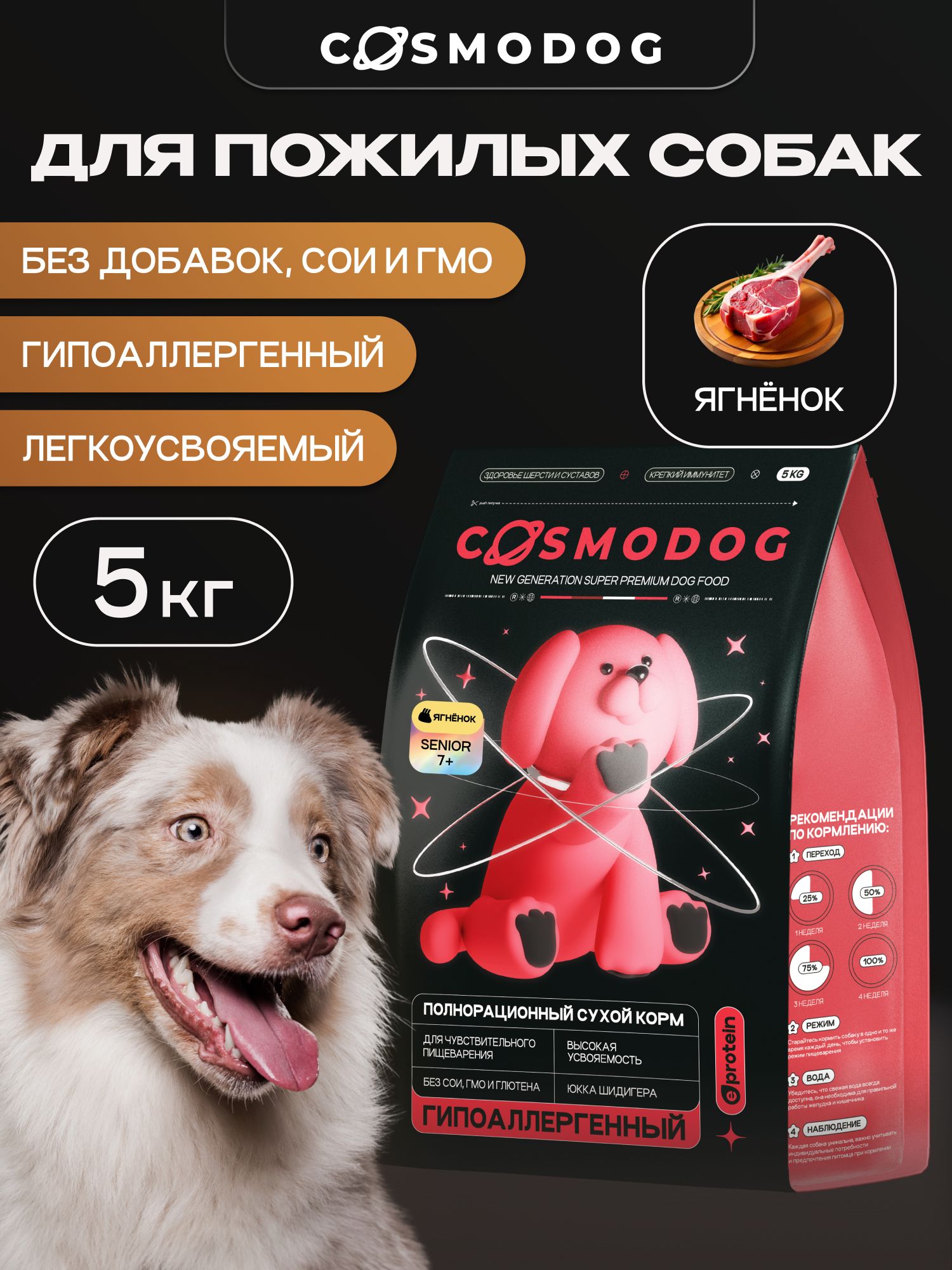Корм сухой для собак «Cosmodog» Senior 7+ с ягненком 5 кг