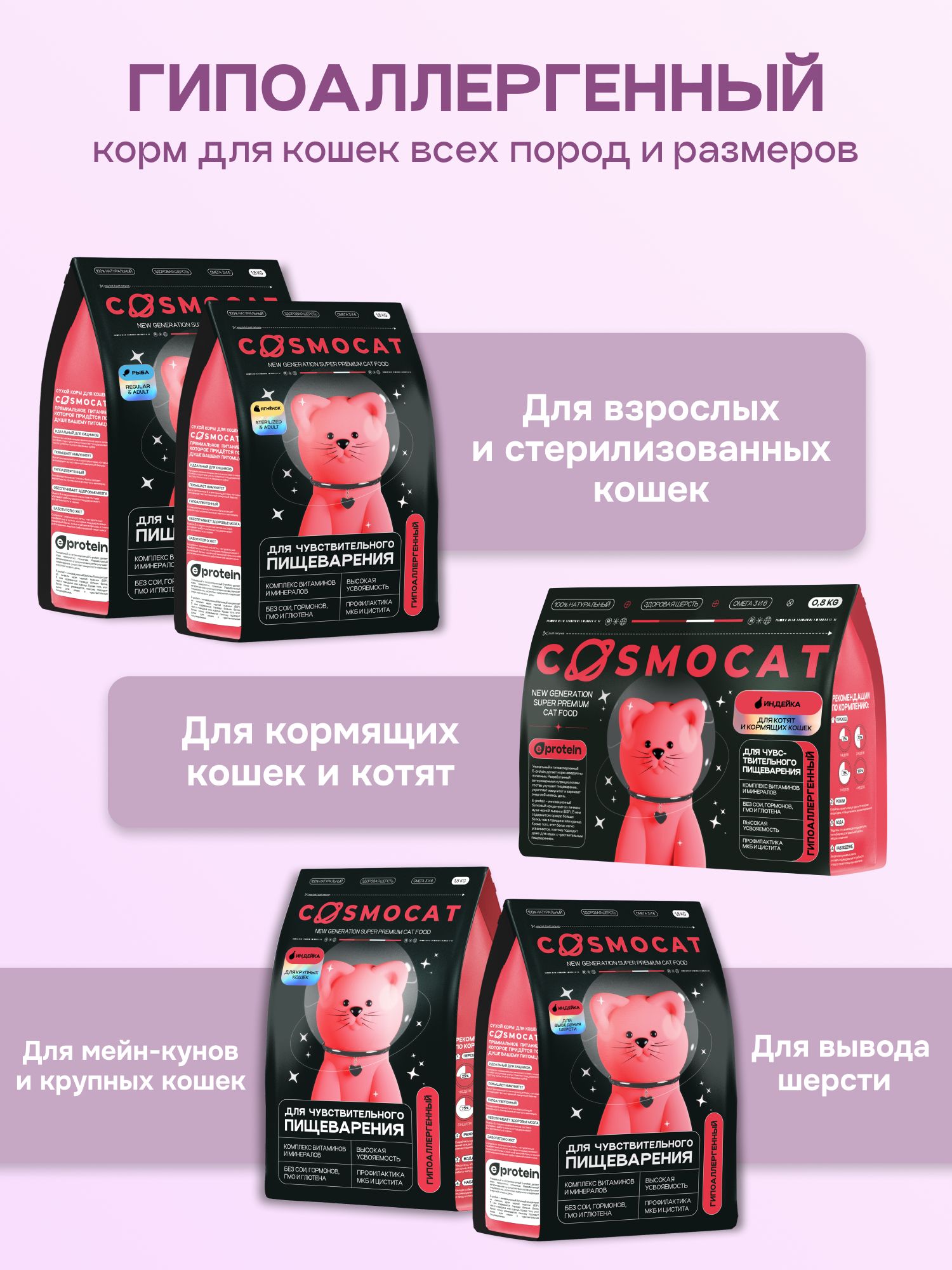 Корм сухой для кошек «Cosmocat» с индейкой 0.8 кг