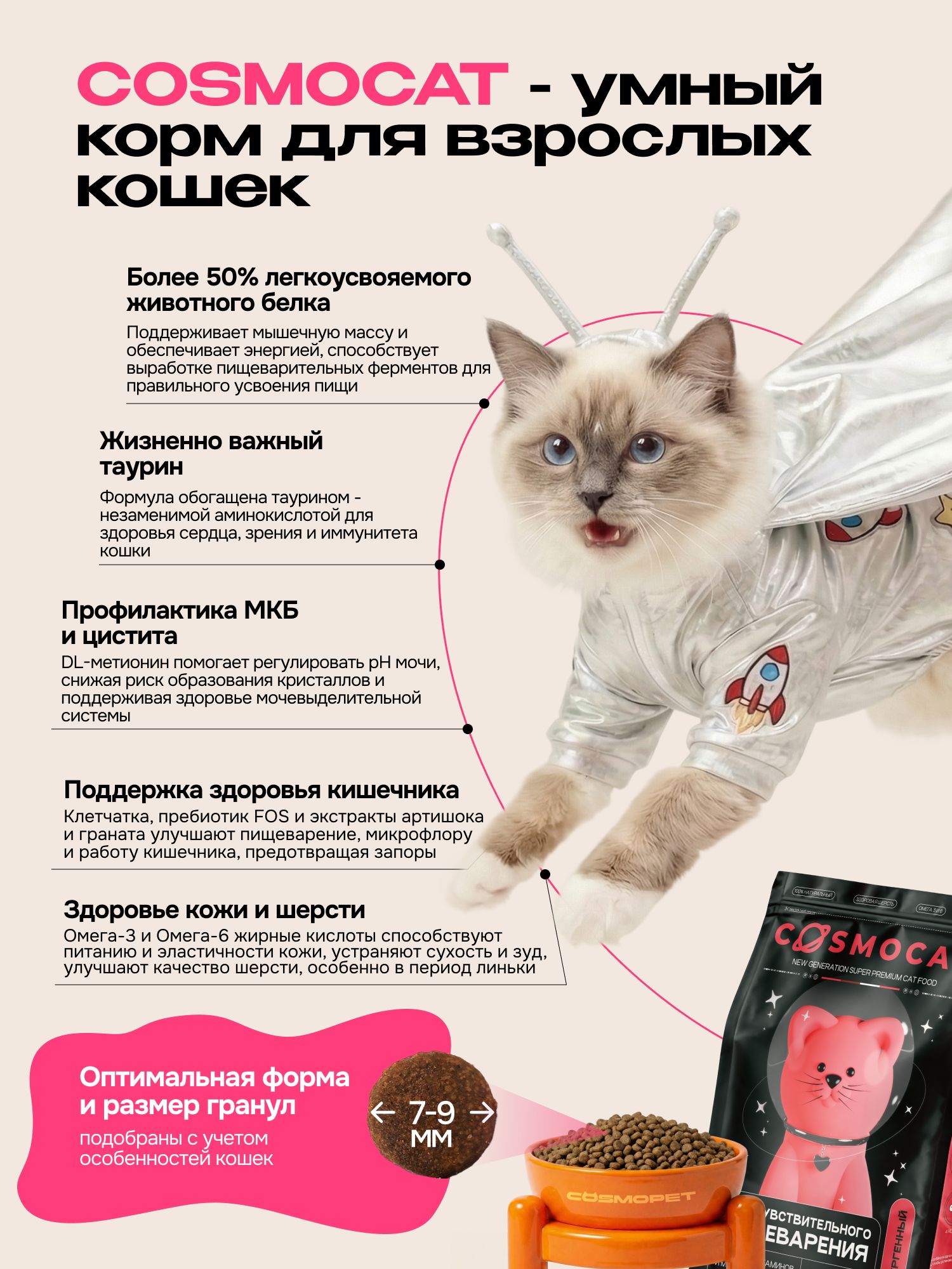 Корм сухой для кошек «Cosmocat» с ягненком 1.8 кг