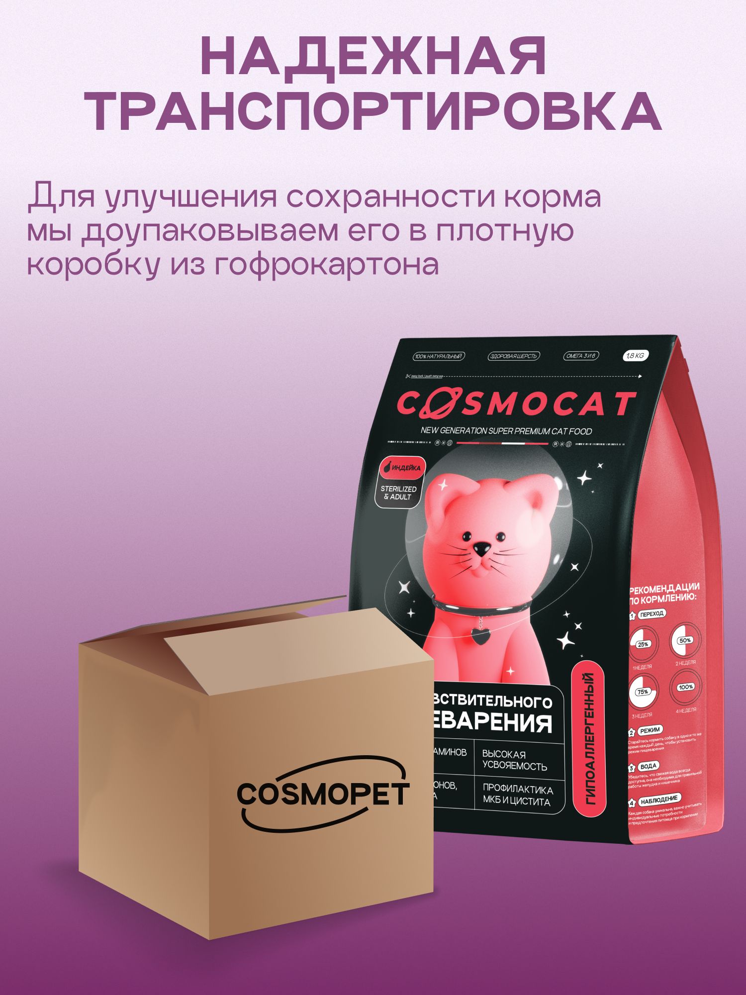 Корм сухой «Cosmocat» для стерилизованных кошек с индейкой 1.8 кг