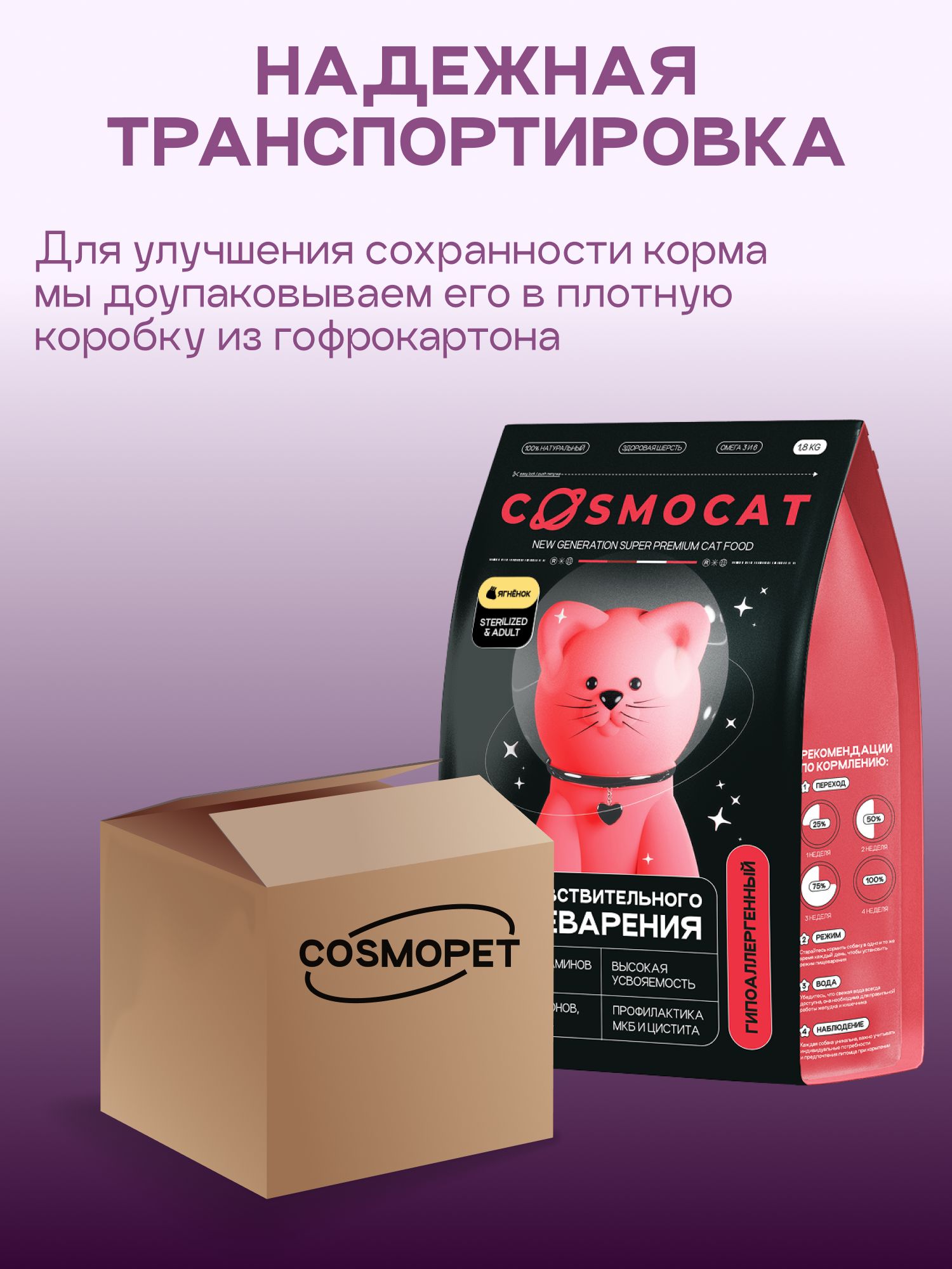 Корм сухой «Cosmocat» для стерилизованных кошек с ягненком 1.8 кг