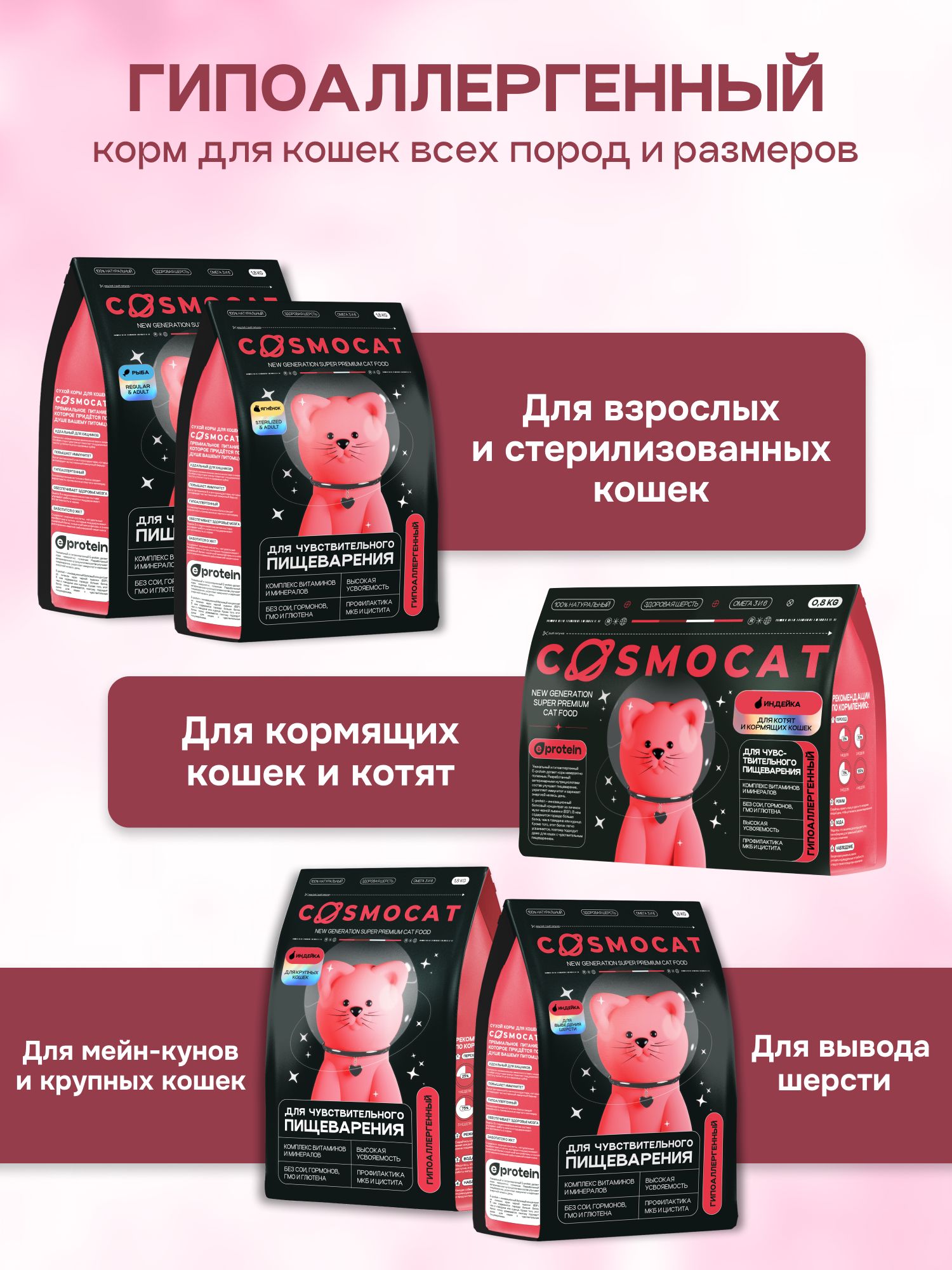 Корм сухой «Cosmocat» для котят и кормящих кошек с индейкой 1.8 кг