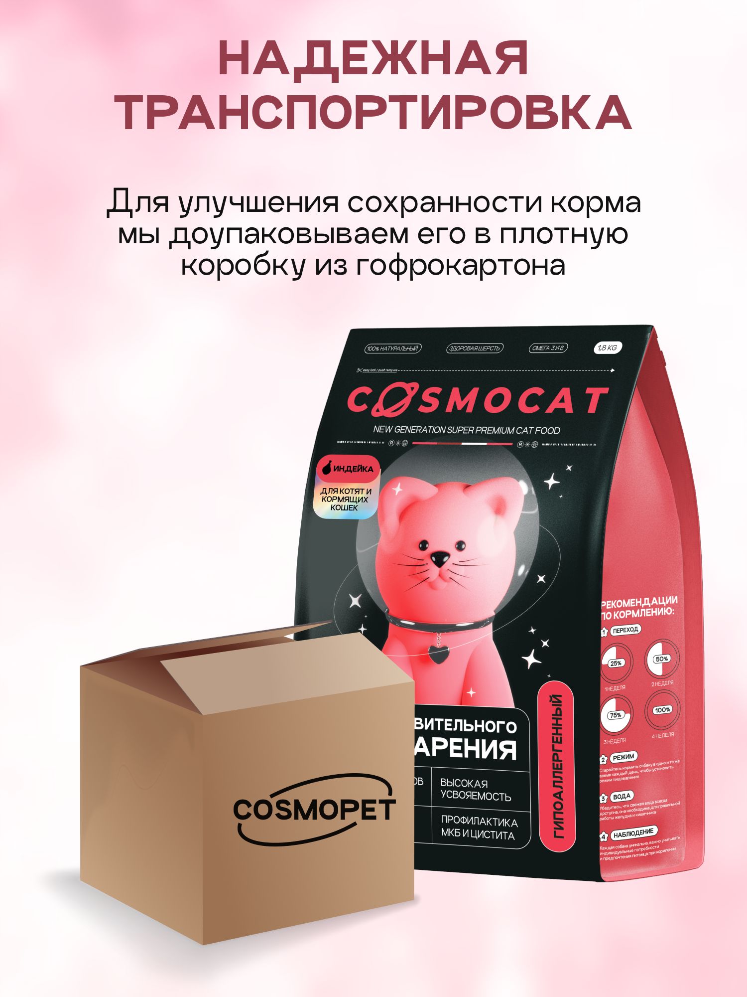 Корм сухой «Cosmocat» для котят и кормящих кошек с индейкой 5 кг