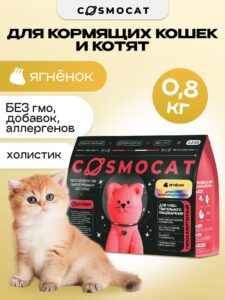 Корм сухой «Cosmocat» для котят и кормящих кошек с ягненком 0,8 кг